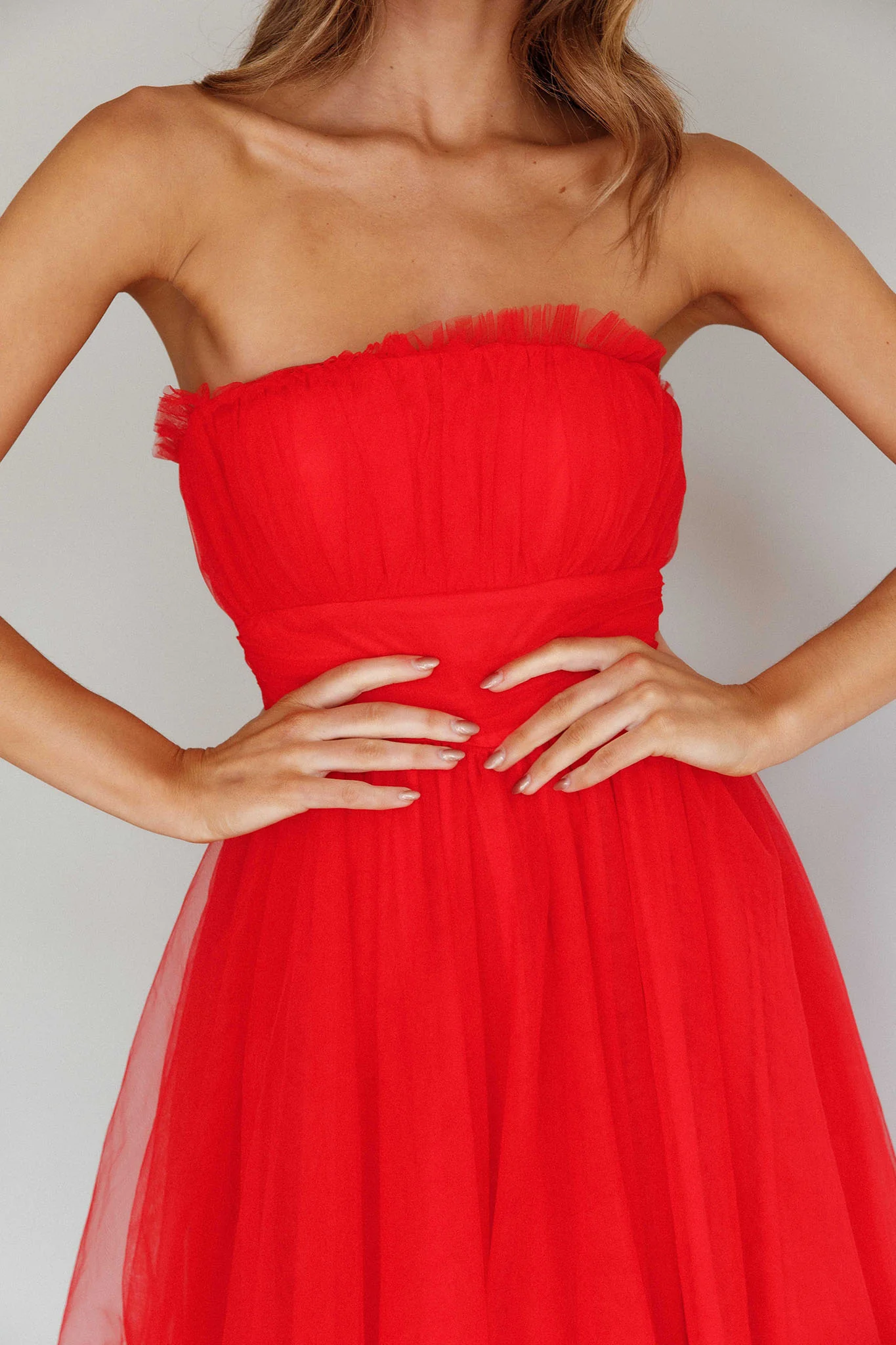 Fayette Strapless Mesh Midi Dress Red - Image 4