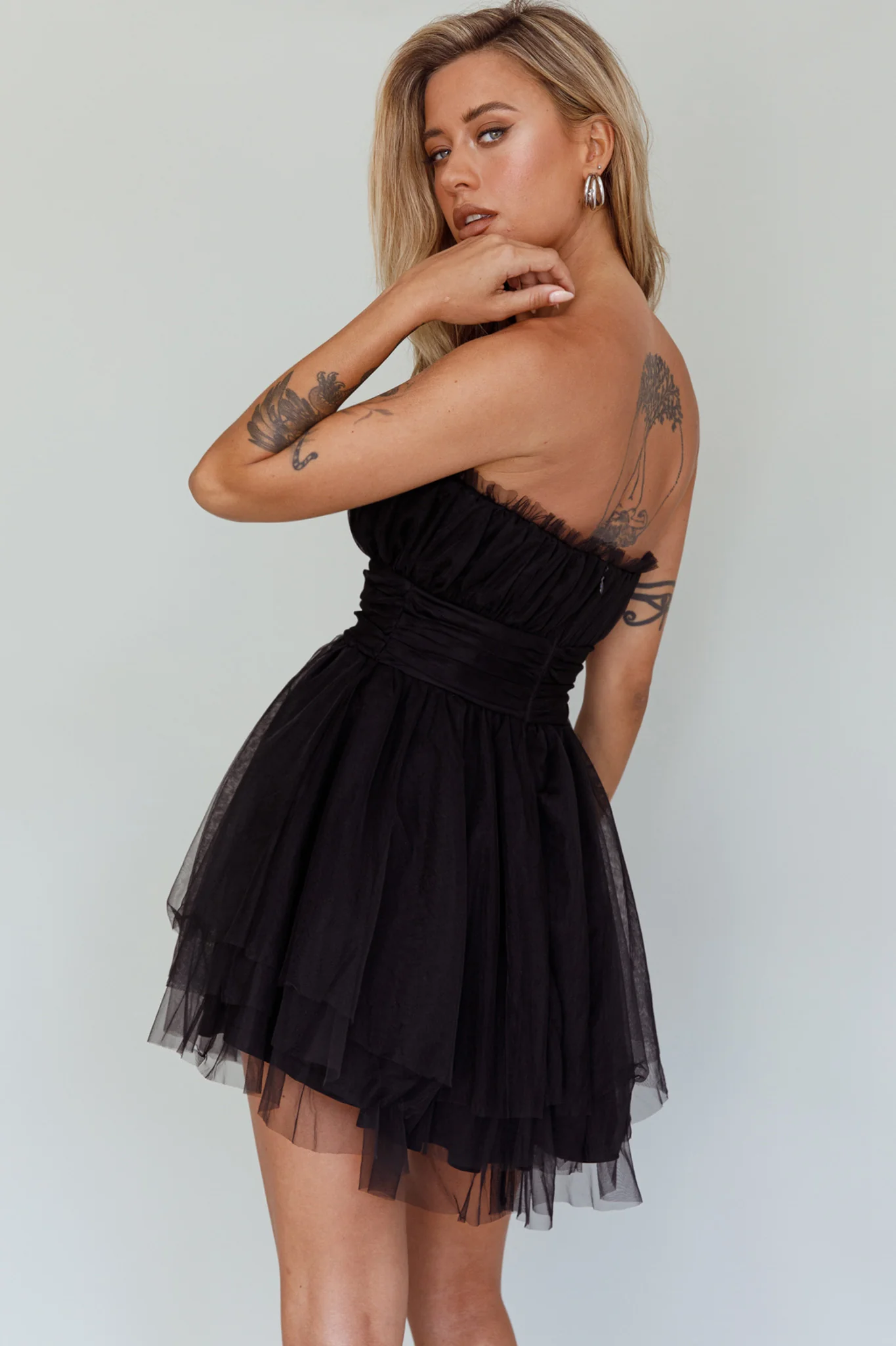 Fayette Strapless Mesh Mini Dress Black - Image 3