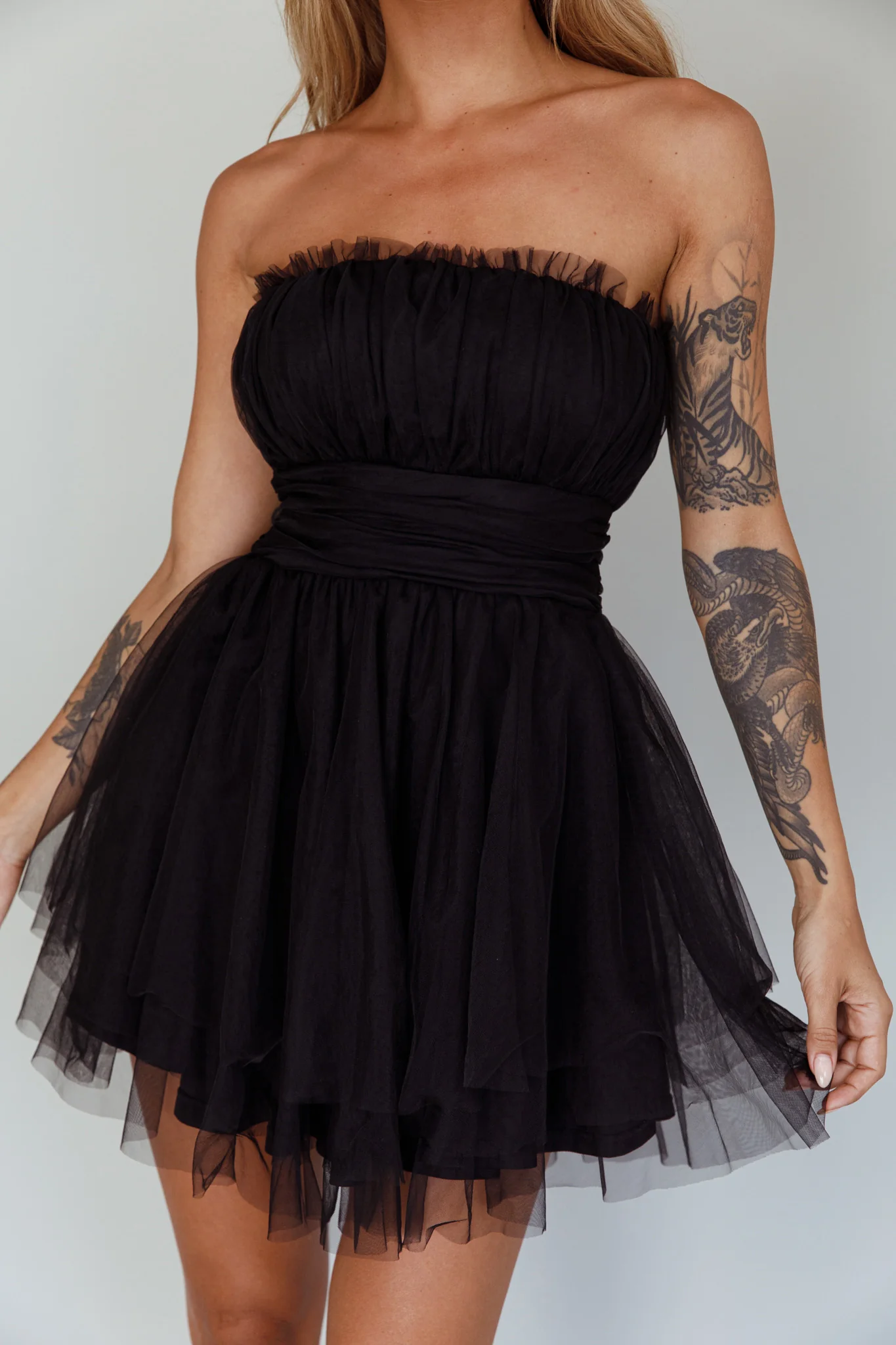 Fayette Strapless Mesh Mini Dress Black - Image 5