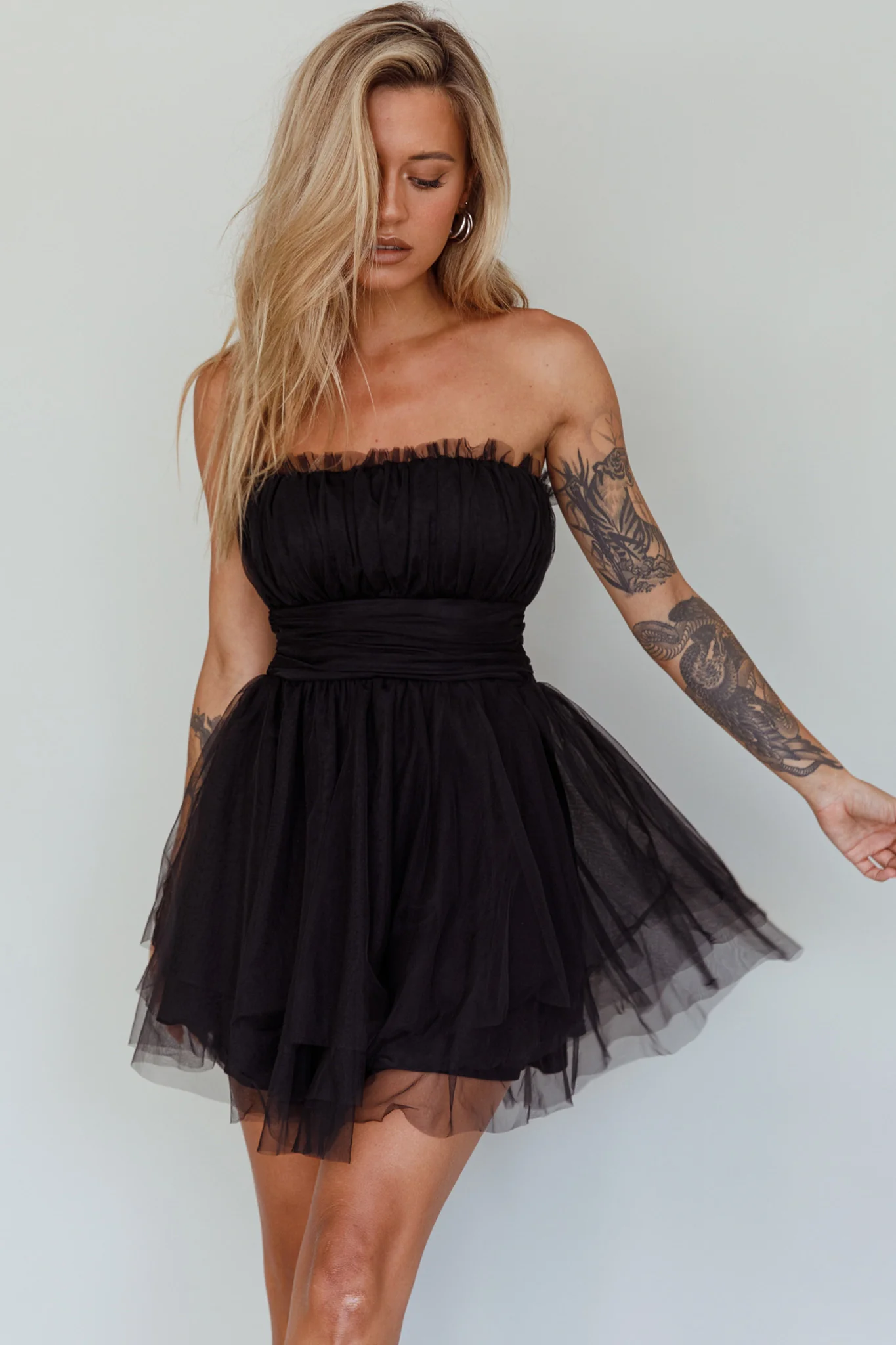 Fayette Strapless Mesh Mini Dress Black - Image 7