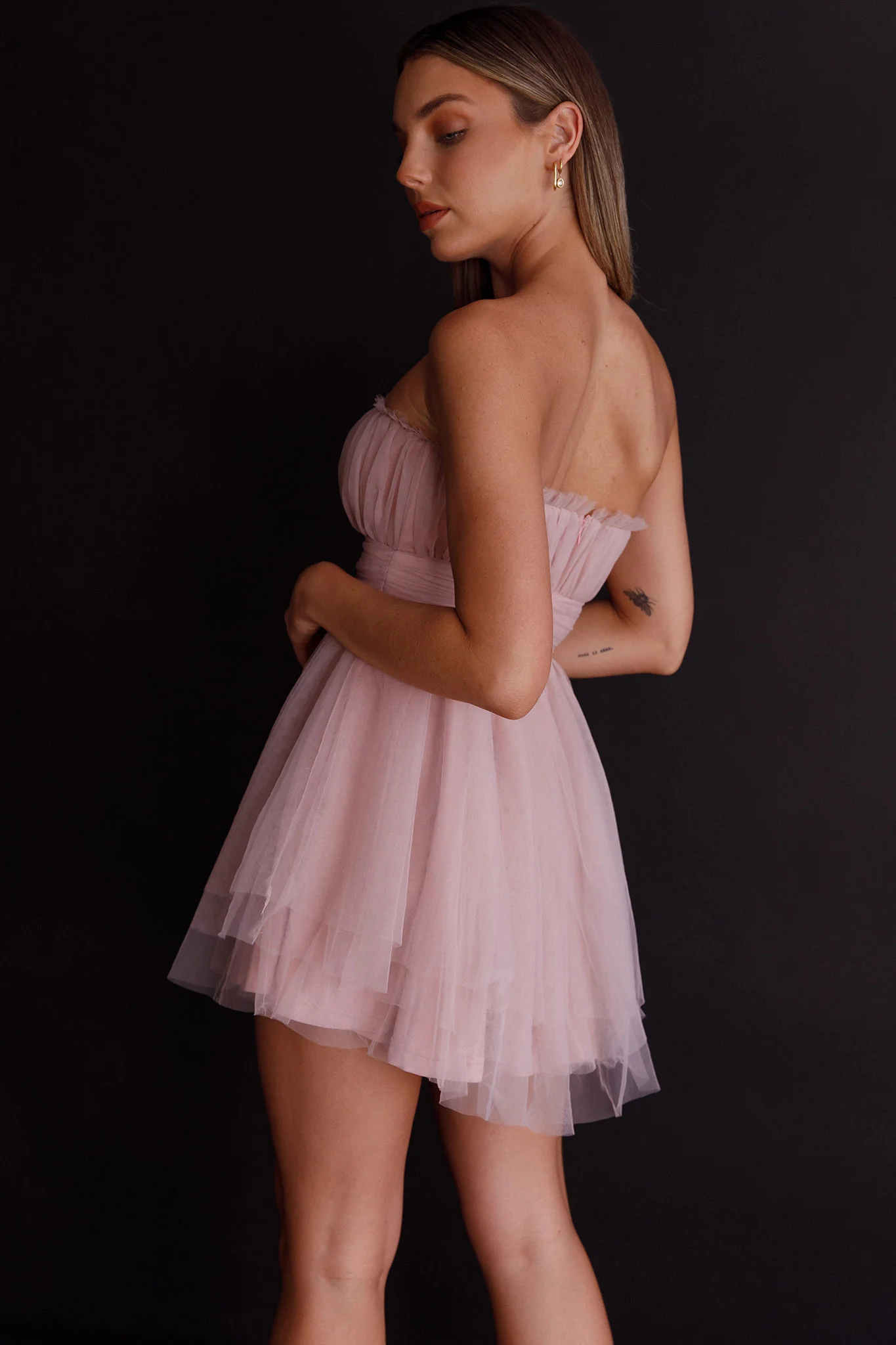 Fayette Strapless Mesh Mini Dress Blush - Image 10