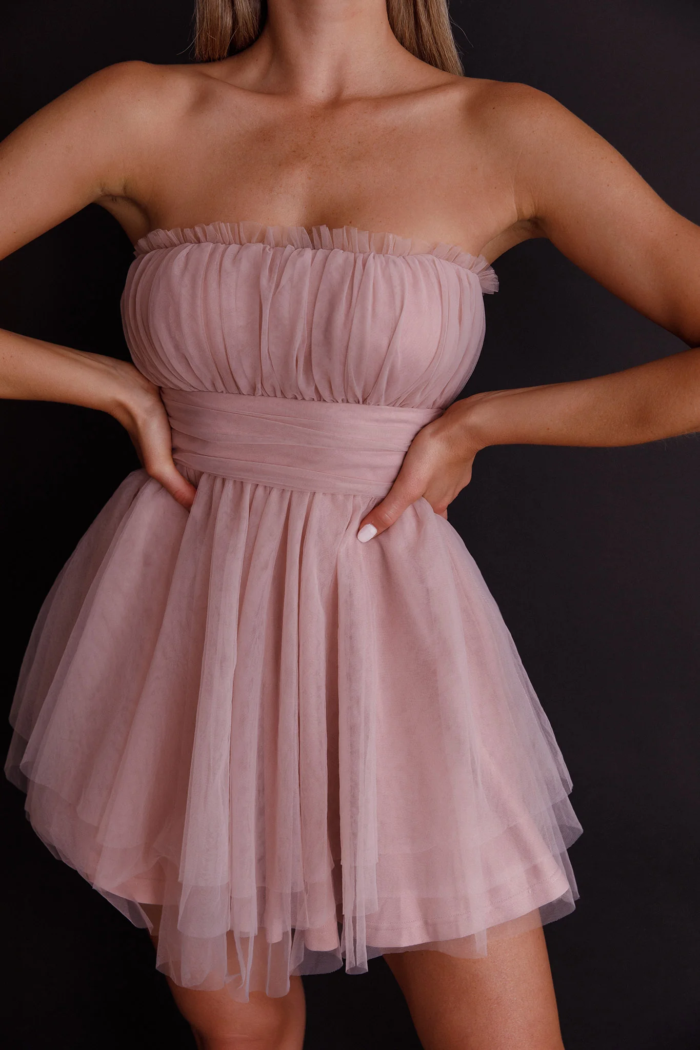Fayette Strapless Mesh Mini Dress Blush - Image 6