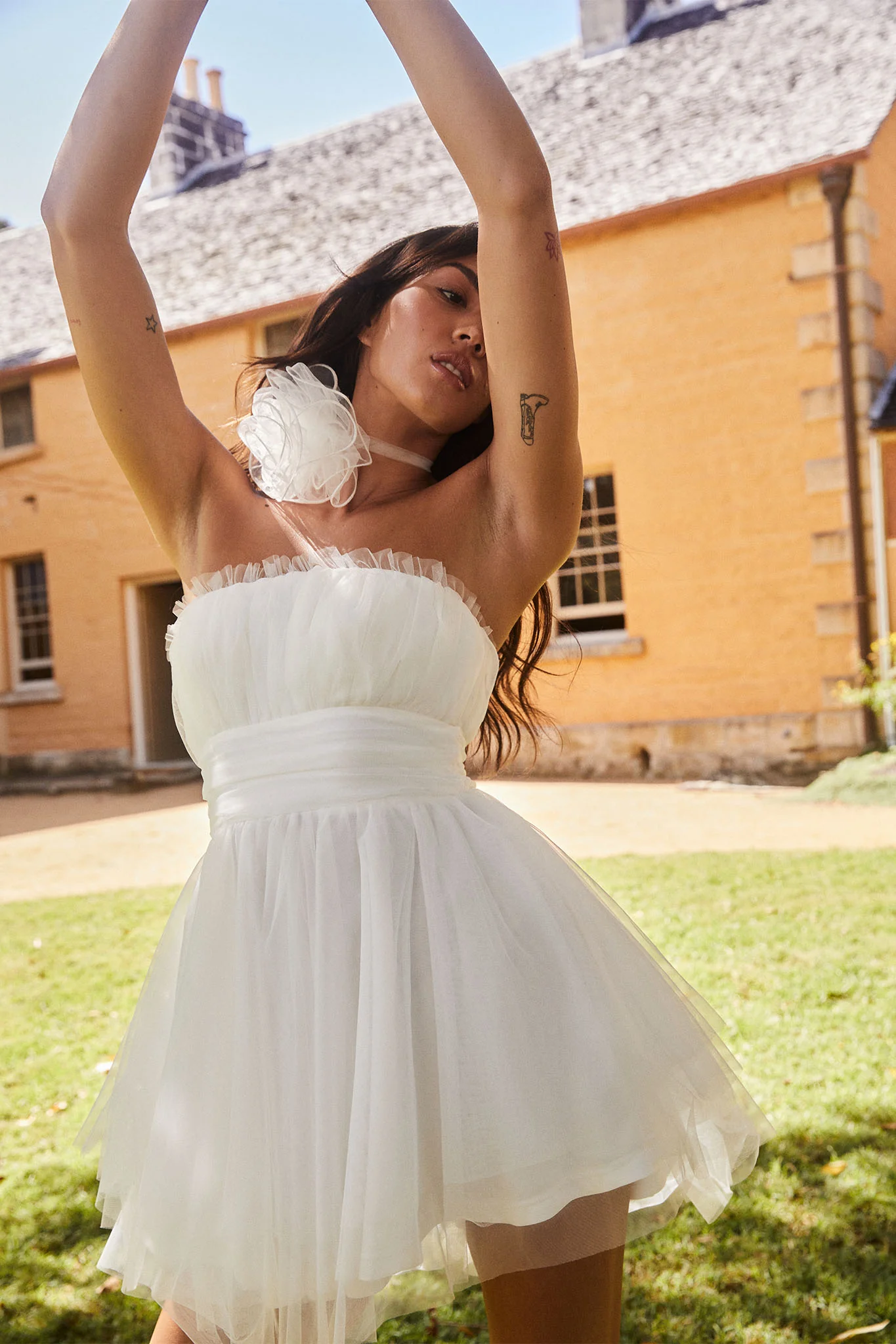 Fayette Strapless Mesh Mini Dress White - Image 3