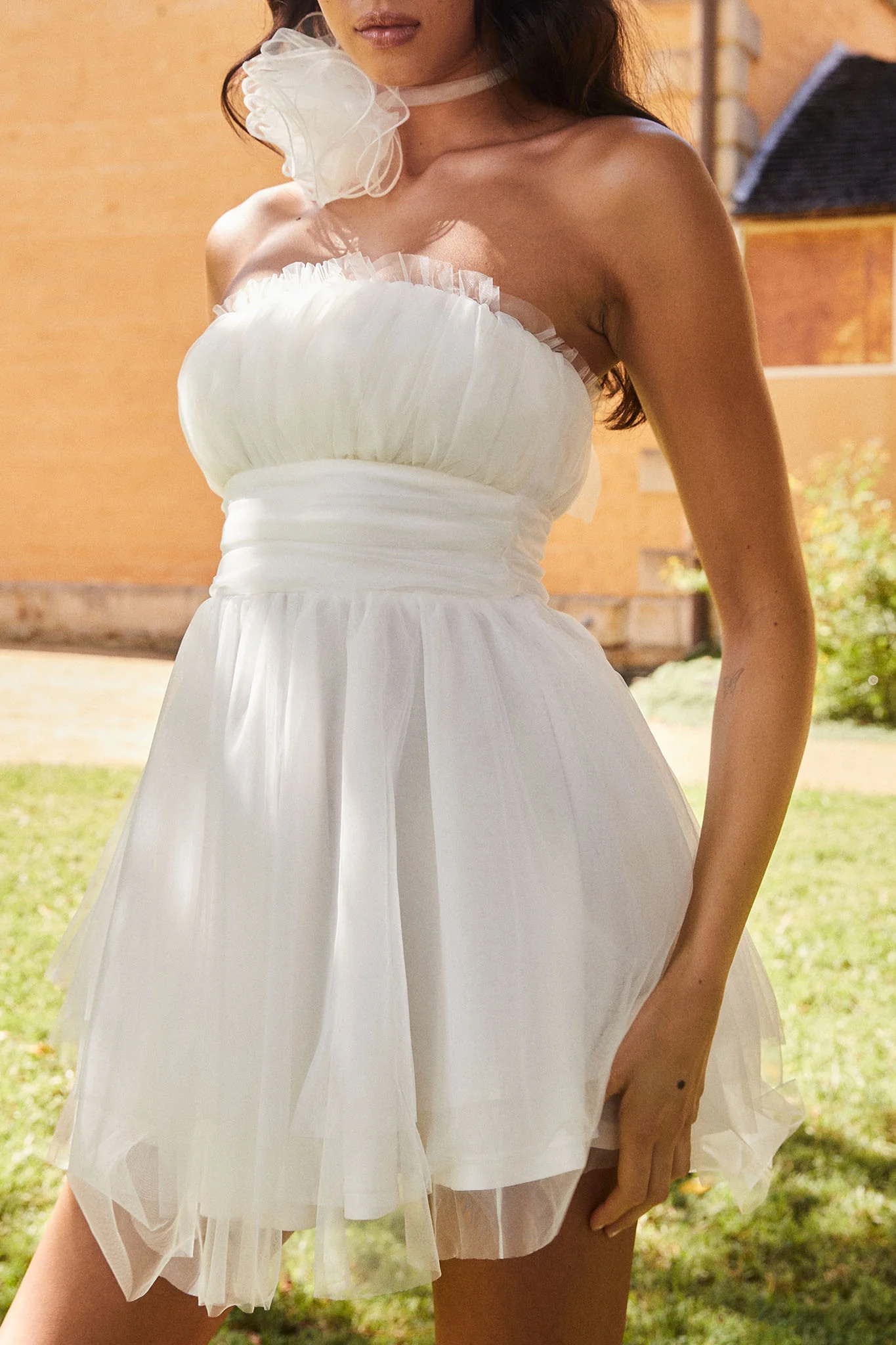 Fayette Strapless Mesh Mini Dress White - Image 6
