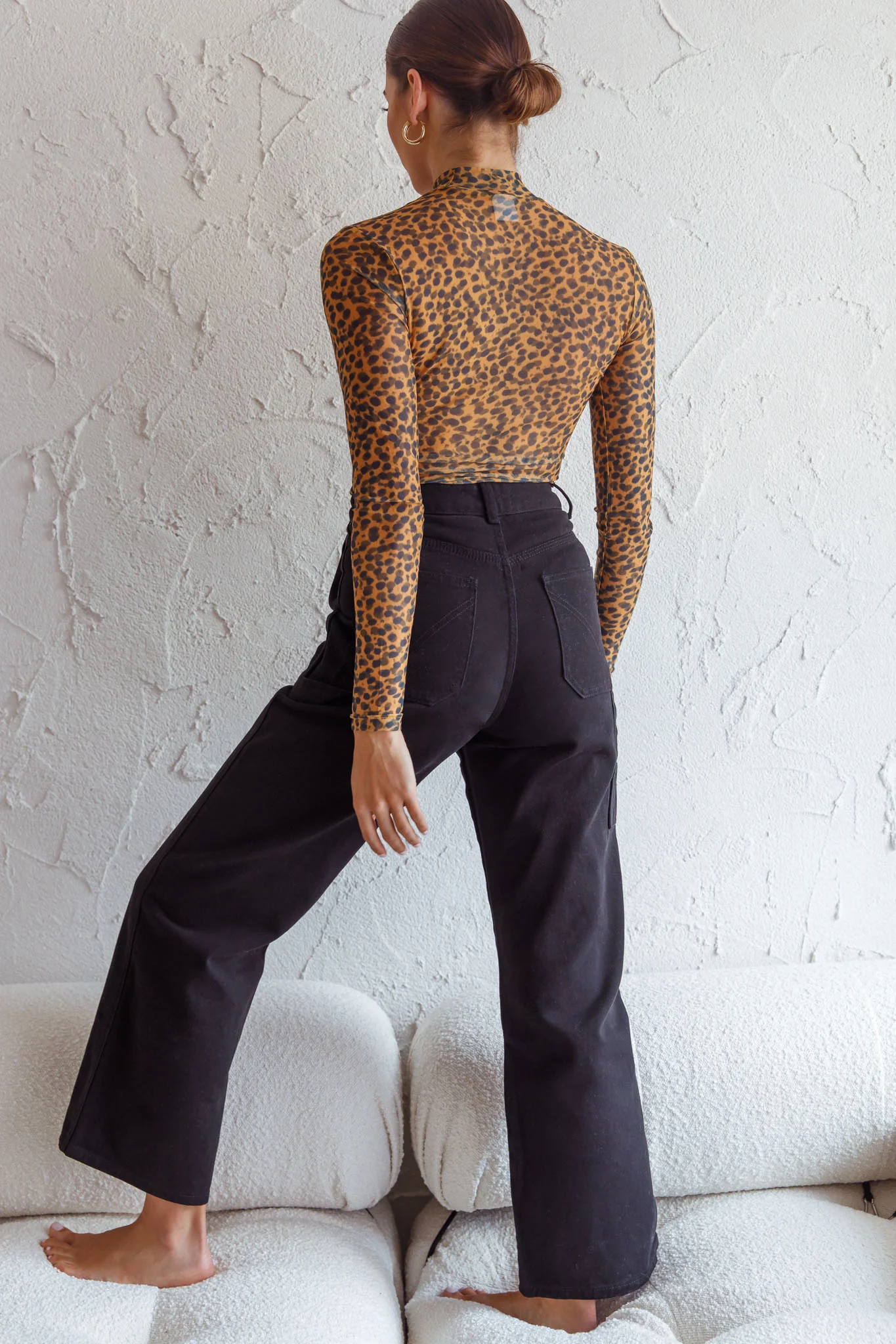 Feelin' It Long Sleeve Turtleneck Sheer Bodysuit Orange Leopard Print - Image 7