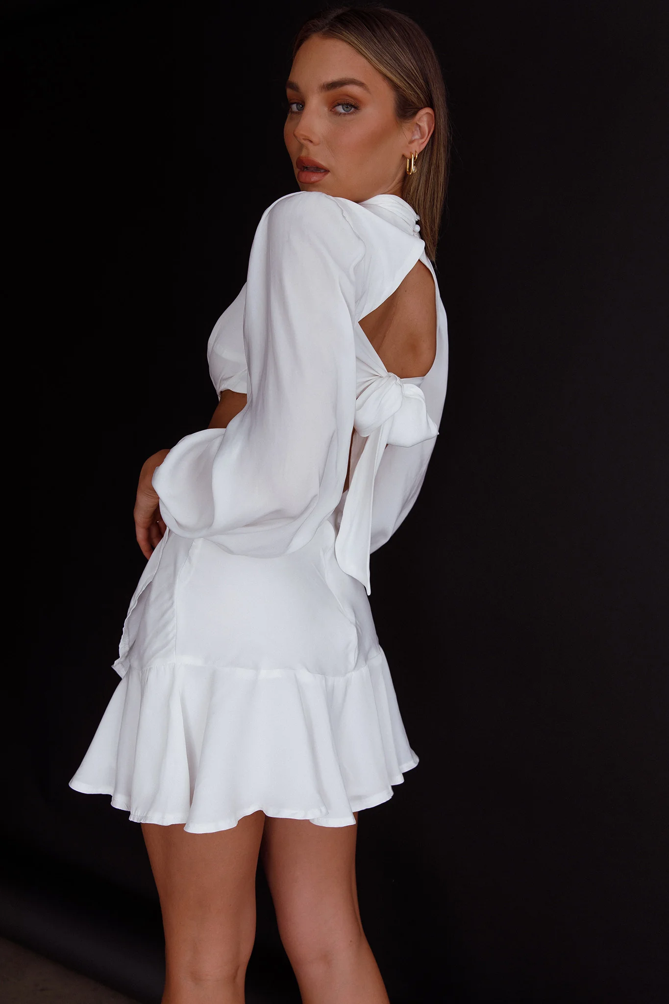 Feels Like Home Long Sleeve Cut-Out Dress White - Image 3