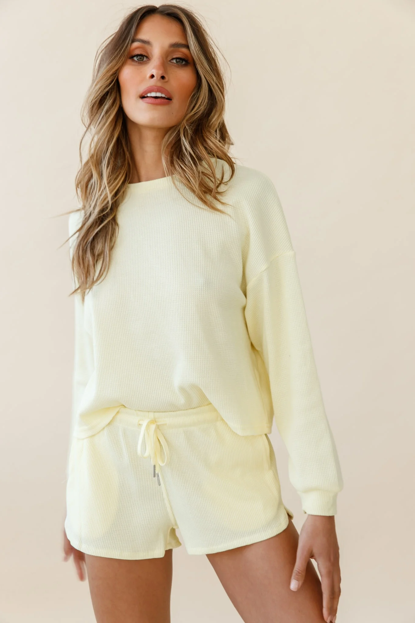 Feels Like Sunshine Drawstring Lounge Shorts Yellow - Image 4