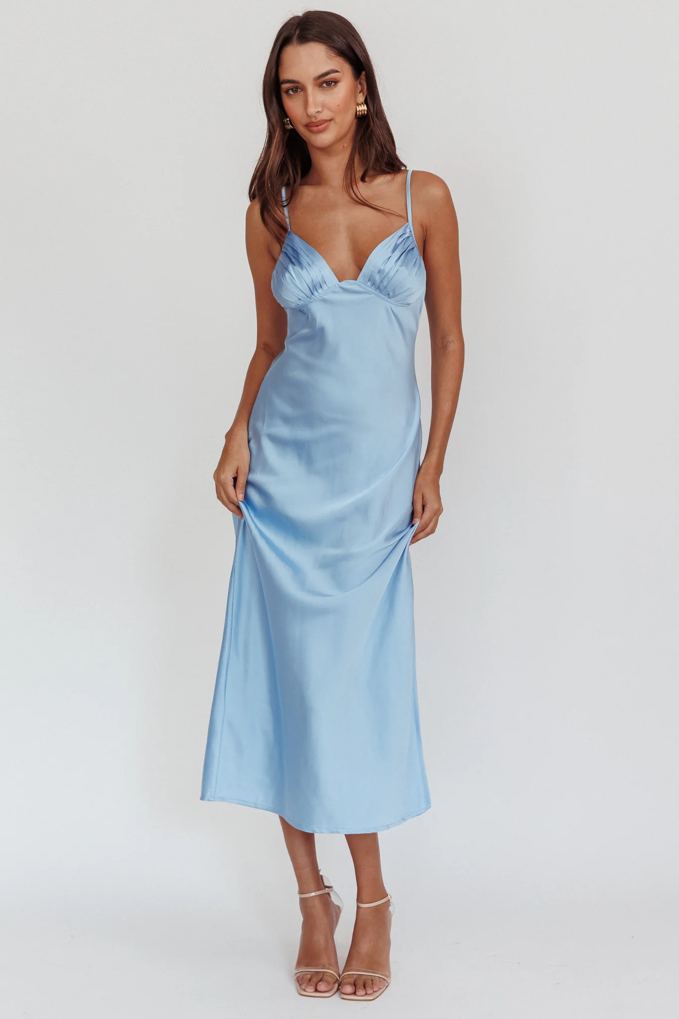 Felicity Pleat Bust Split Midi Dress Blue - Image 4
