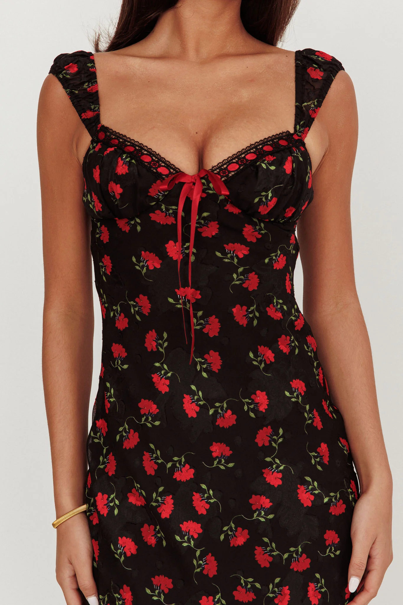 Femme Belle Ribbon Trim Maxi Dress Floral Black - Image 4