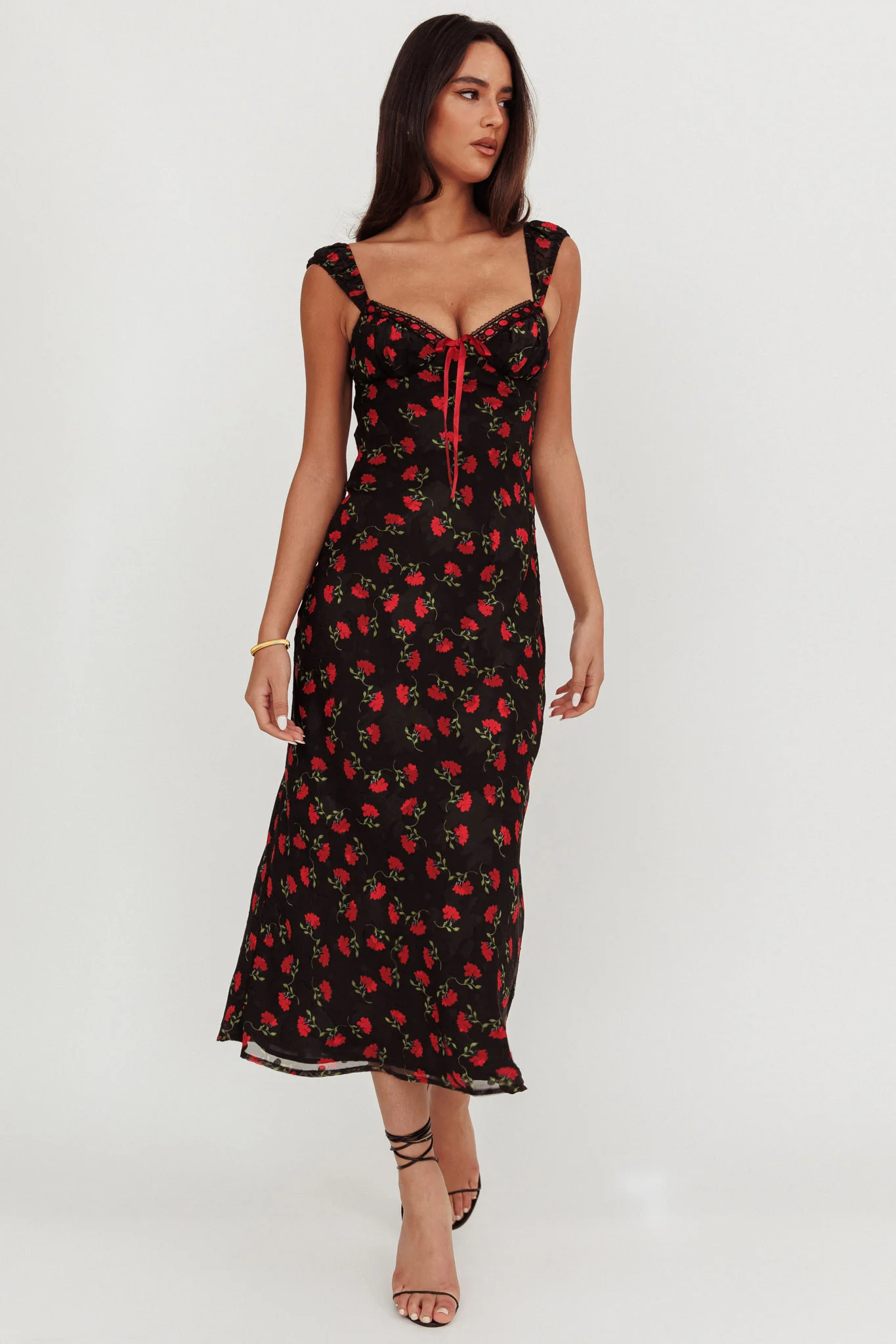 Femme Belle Ribbon Trim Maxi Dress Floral Black - Image 5