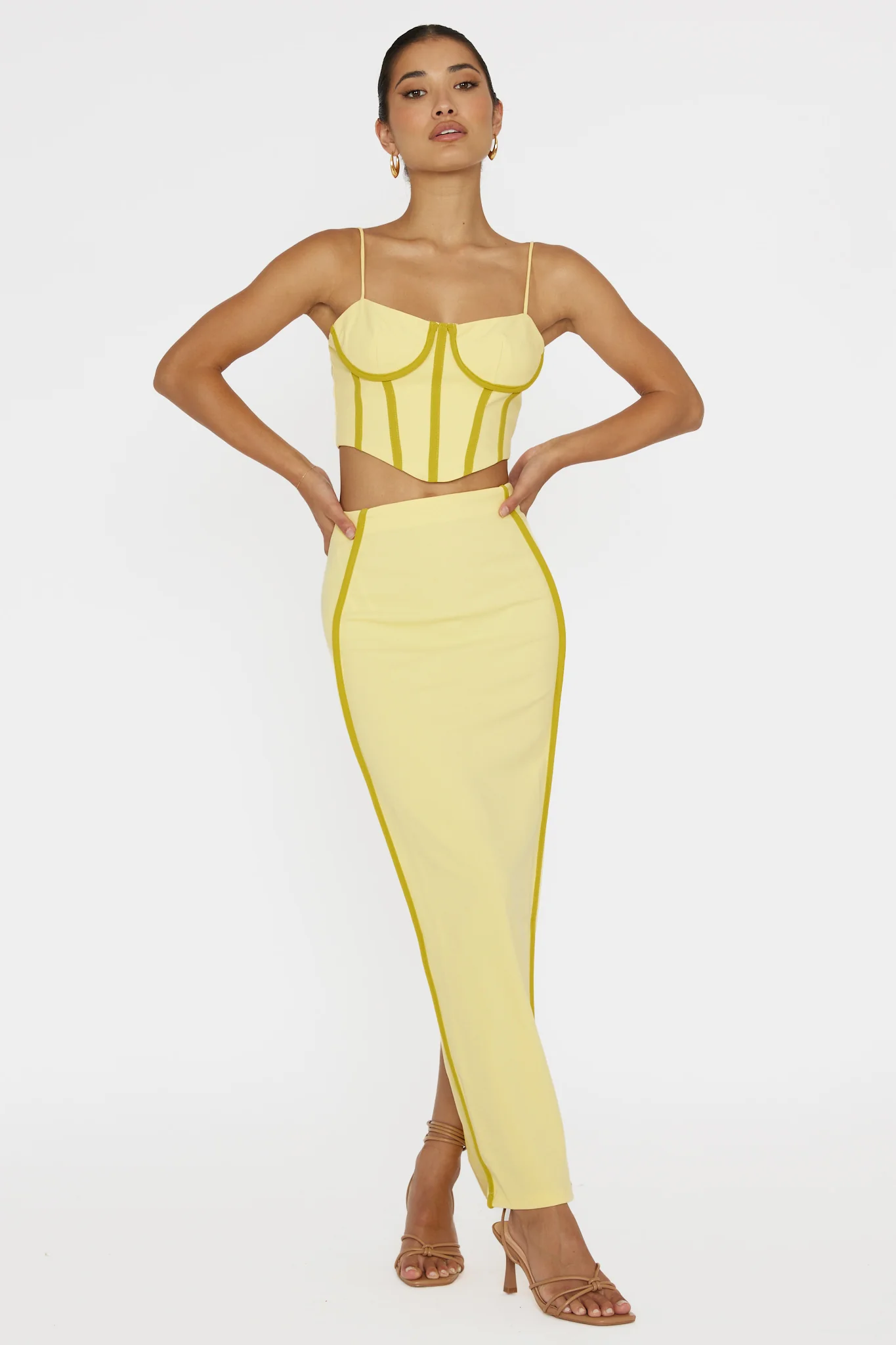 Ferrera Piping Trim Crop Top Yellow - Image 3