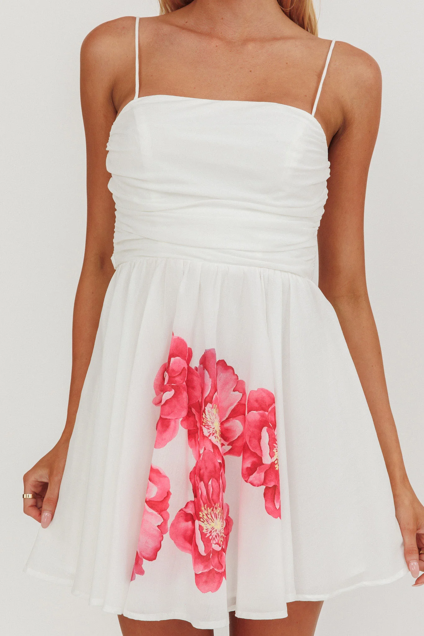 Festivity Flared Bow Floral Mini Dress White - Image 4