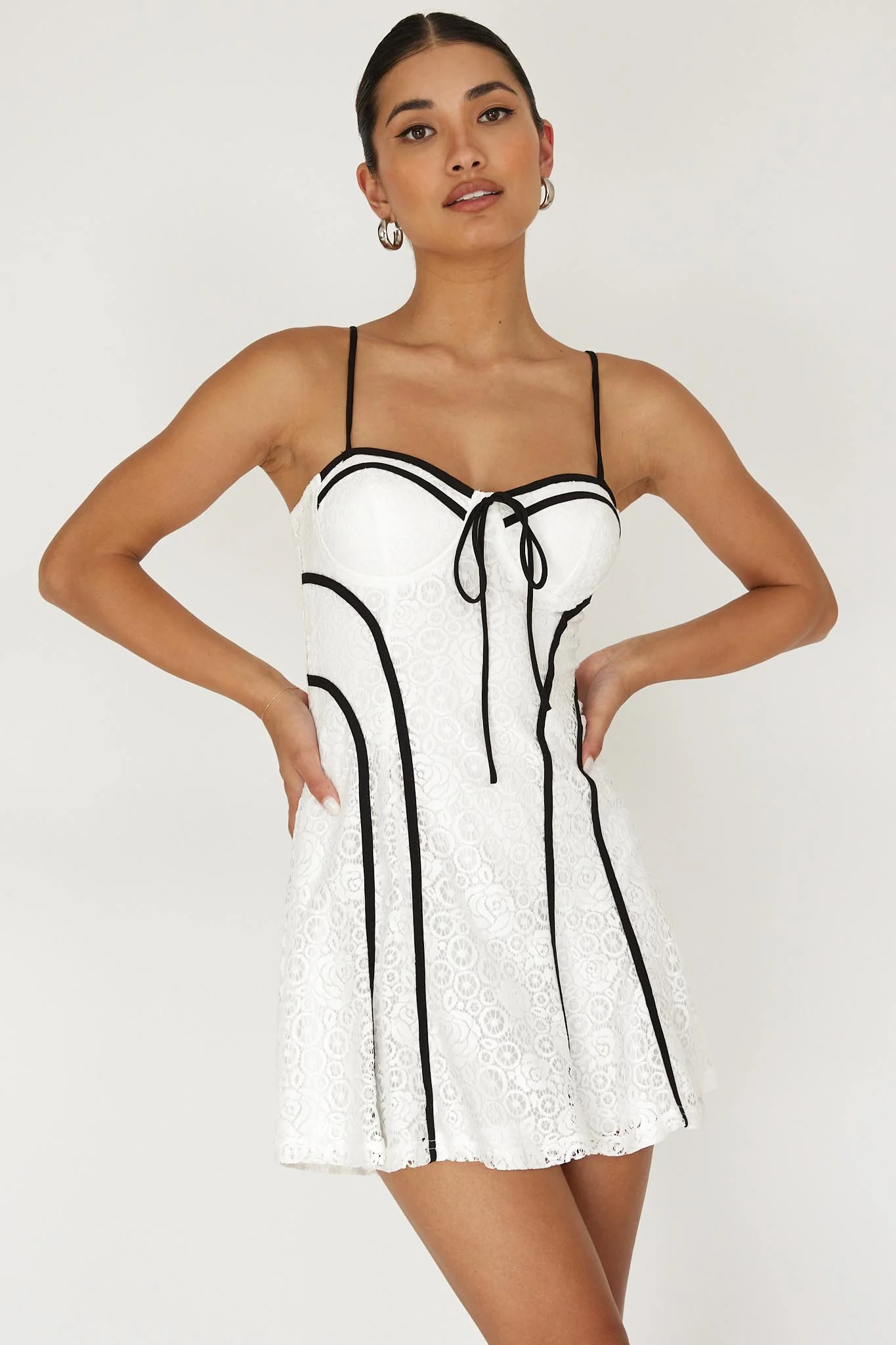 Find Your Way Lace Piping Mini Dress White - Image 5