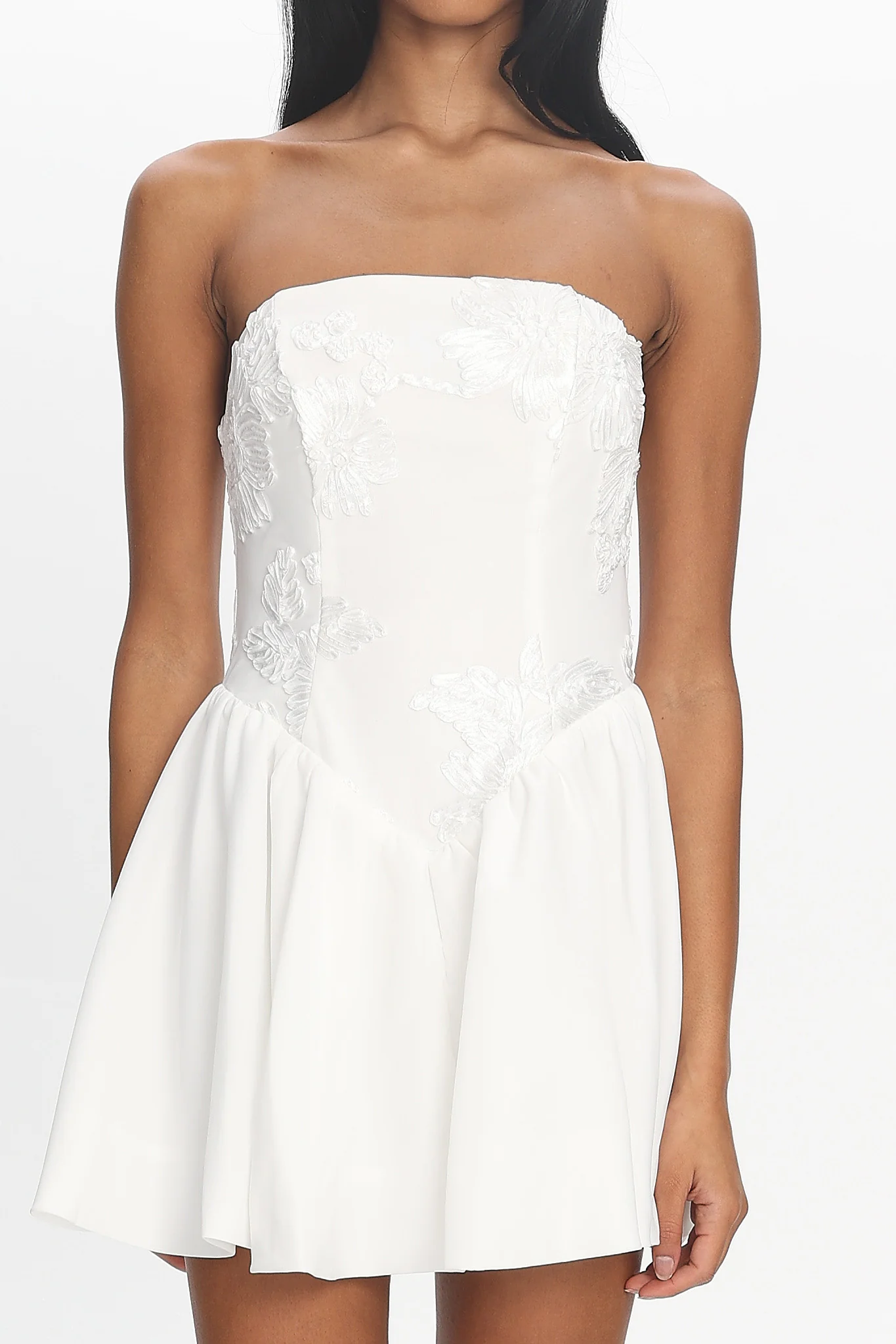 Fiora Basque Waist Strapless Mini Dress White - Image 4