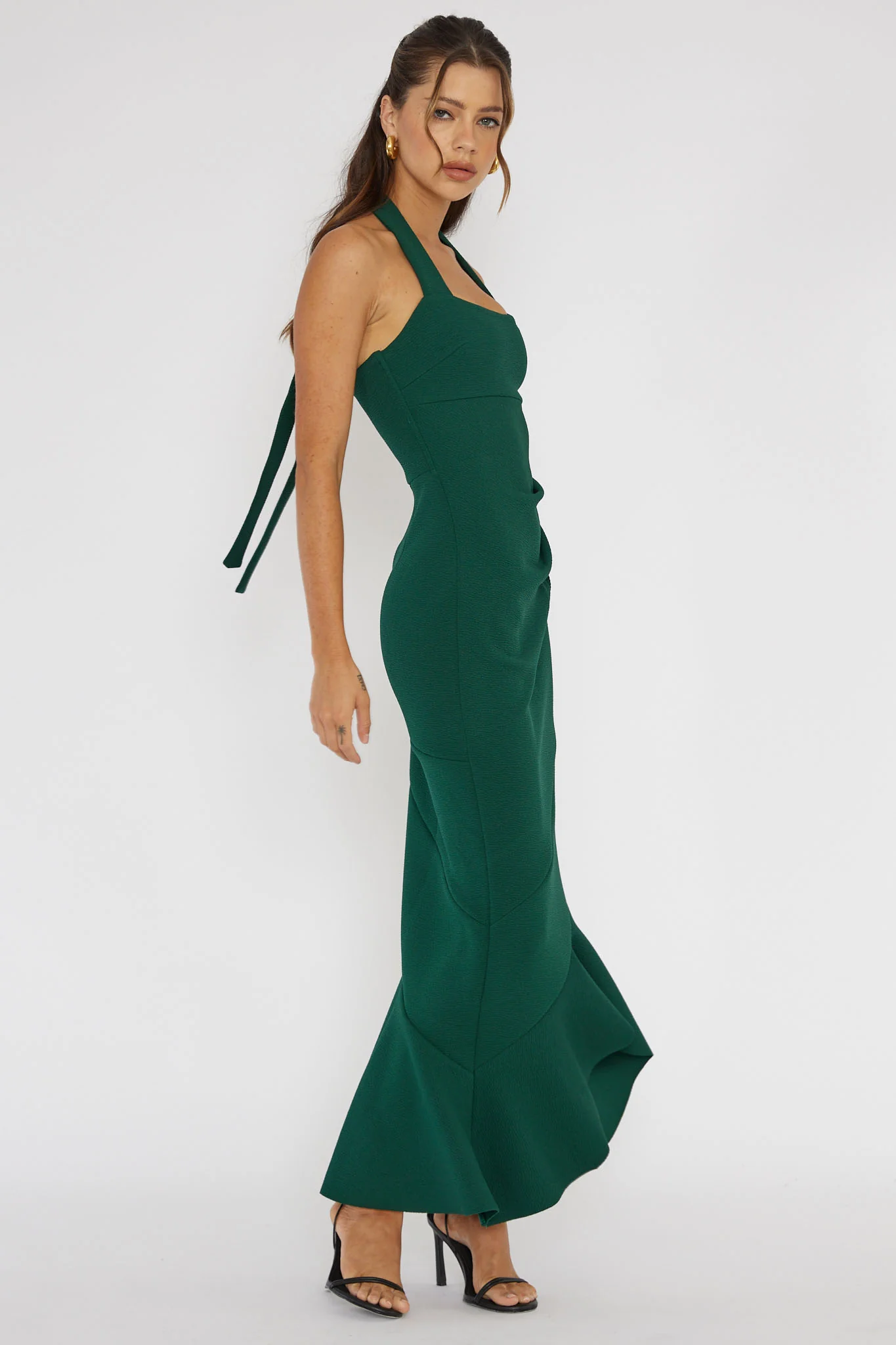 Fire Of Stars Halterneck Midi Dress Forest Green - Image 3