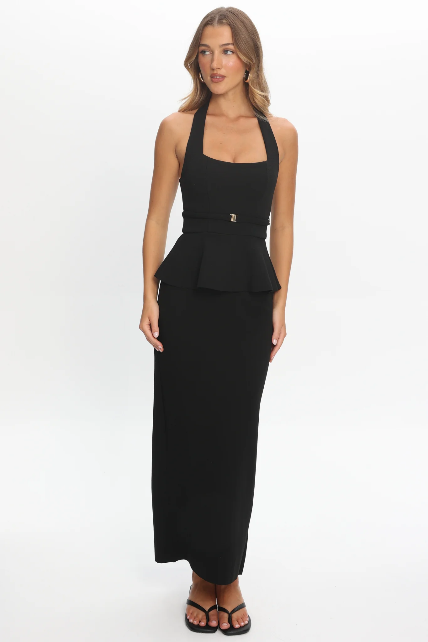 Fire Of Stars Peplum Halterneck Maxi Dress Black - Image 2