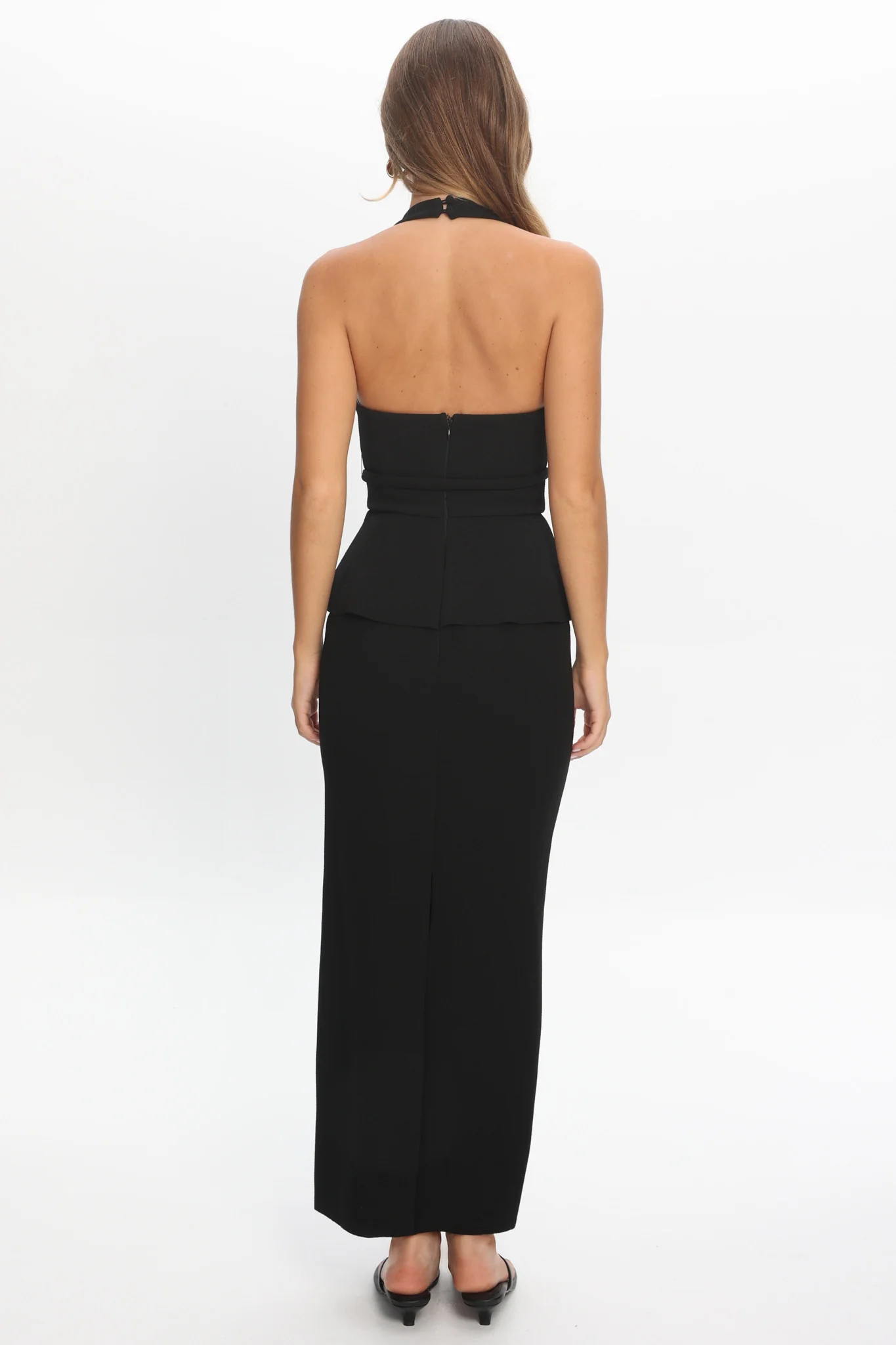 Fire Of Stars Peplum Halterneck Maxi Dress Black - Image 3