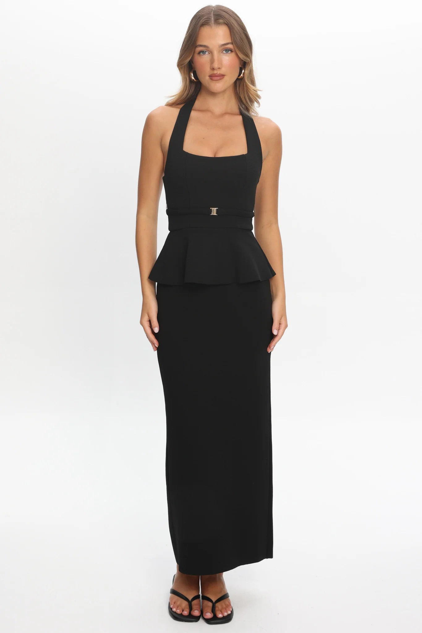 Fire Of Stars Peplum Halterneck Maxi Dress Black - Image 5