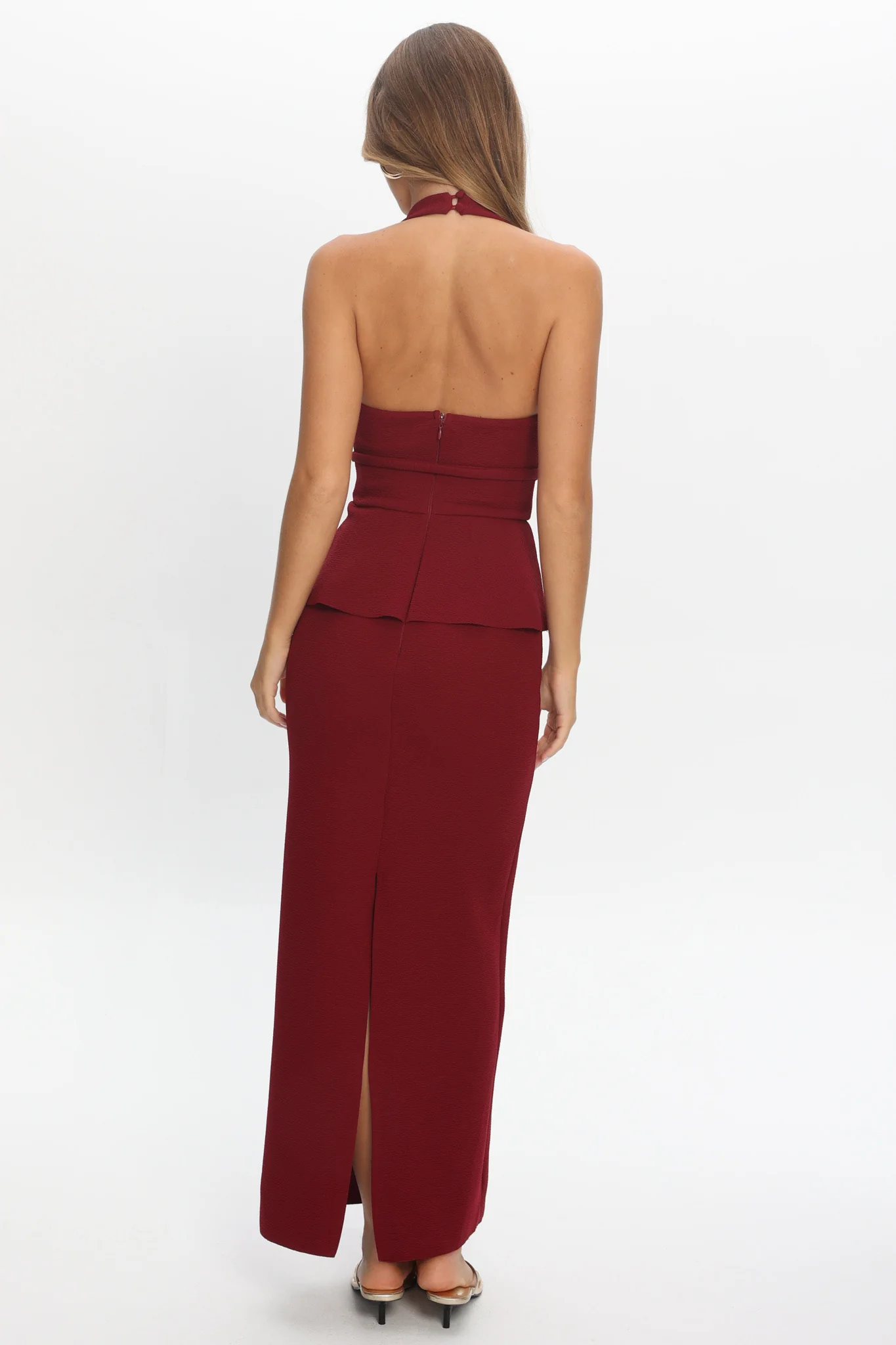 Fire Of Stars Peplum Halterneck Maxi Dress Cherry - Image 3