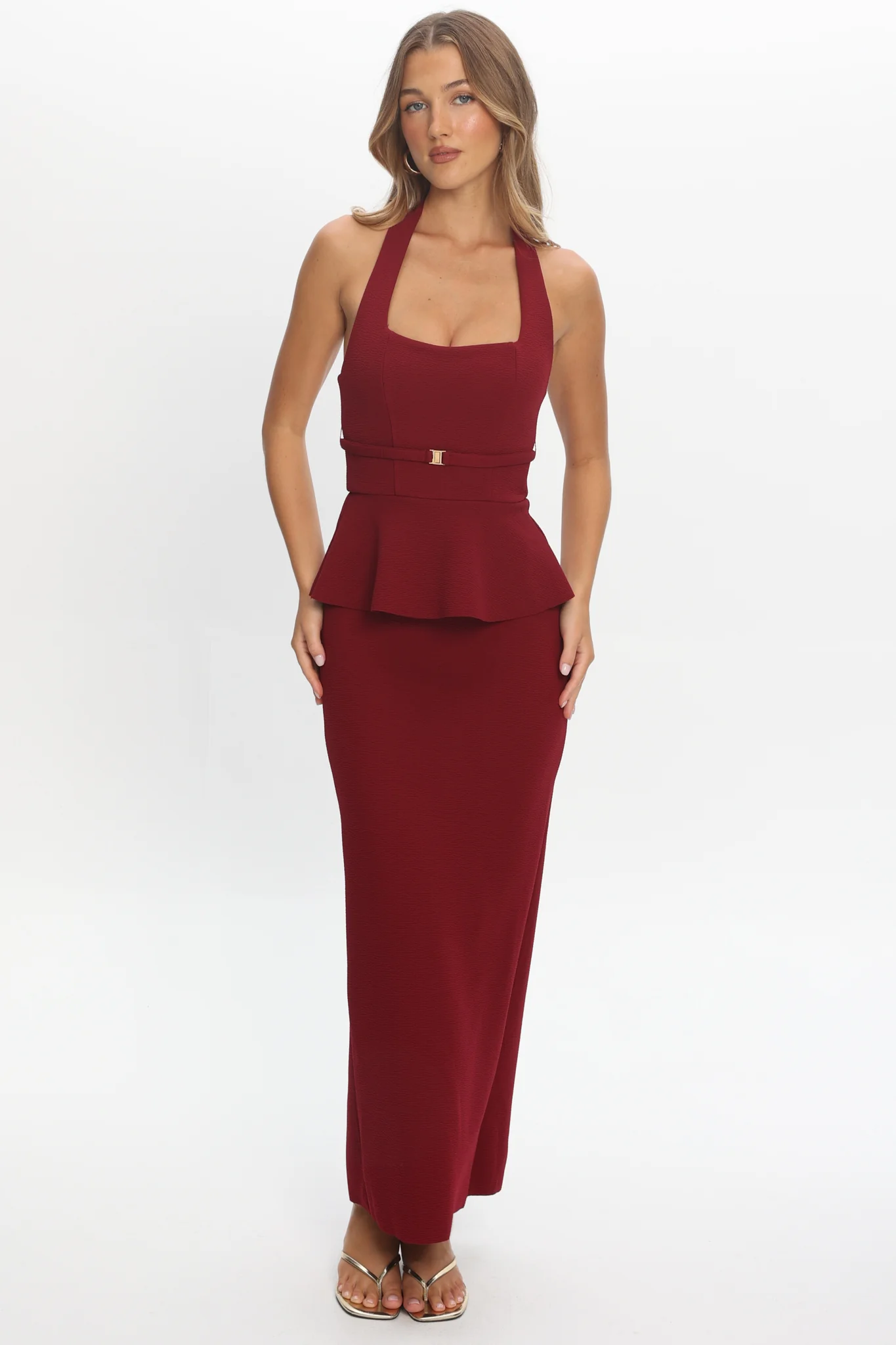 Fire Of Stars Peplum Halterneck Maxi Dress Cherry - Image 5