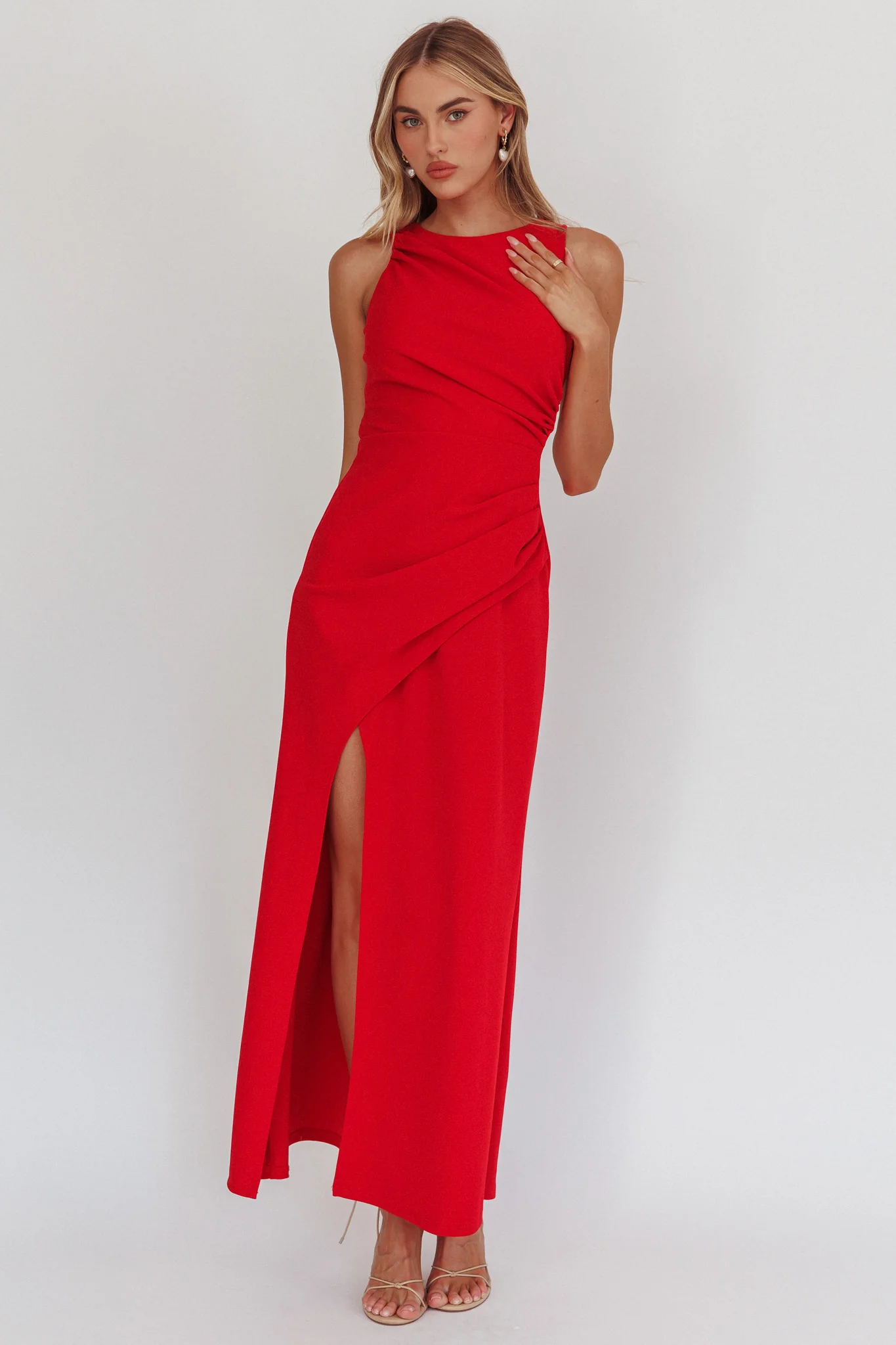 Firelights Lace-Up Back Maxi Dress Red - Image 2