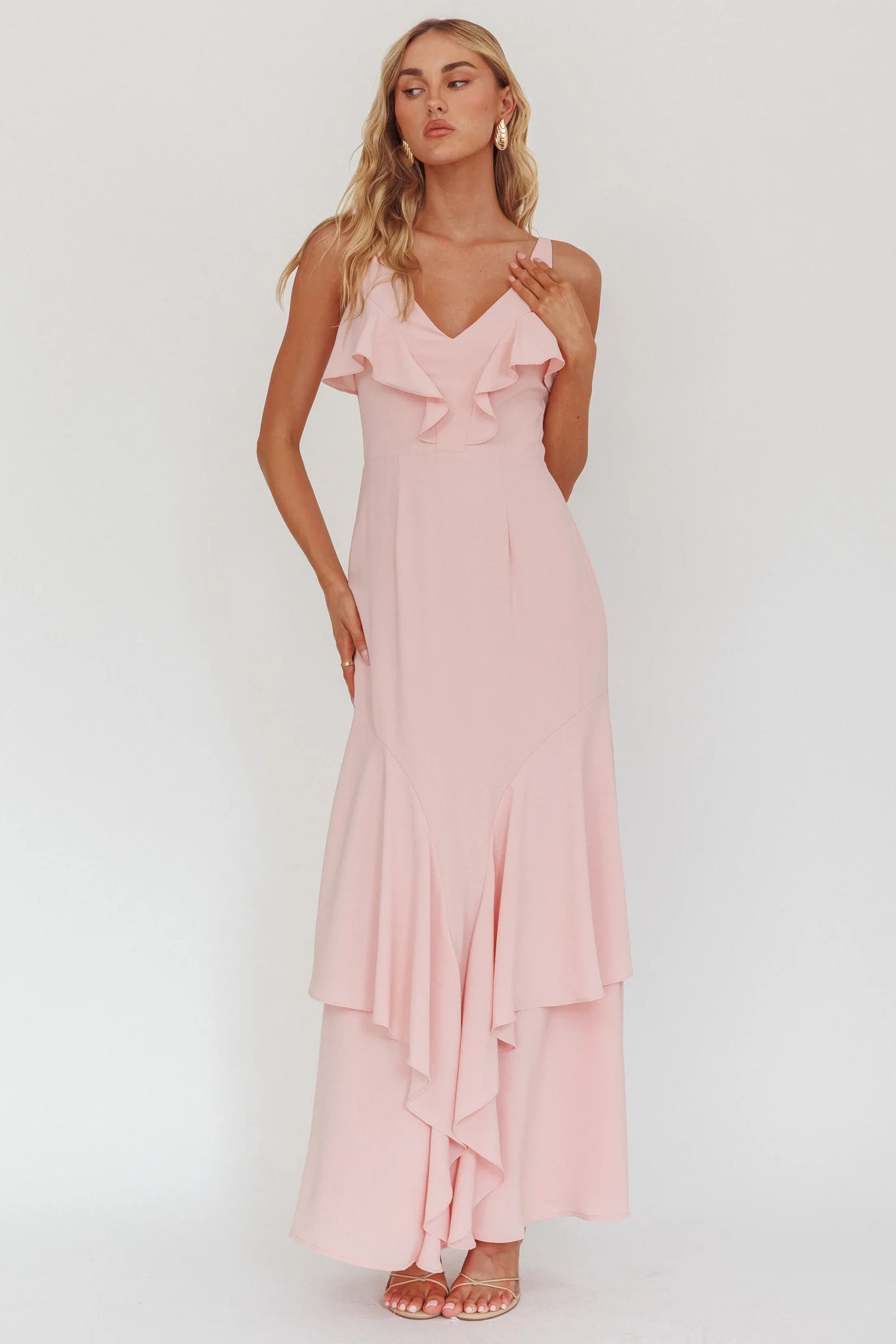 Firelights Ruffle Trim Maxi Dress Pink - Image 4