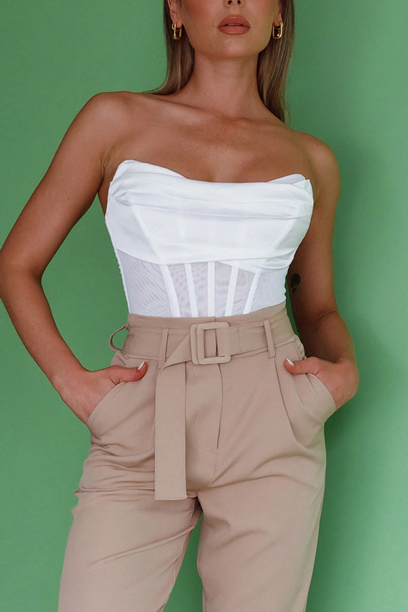 Firenze Cowl Mesh Top Off White - Image 4