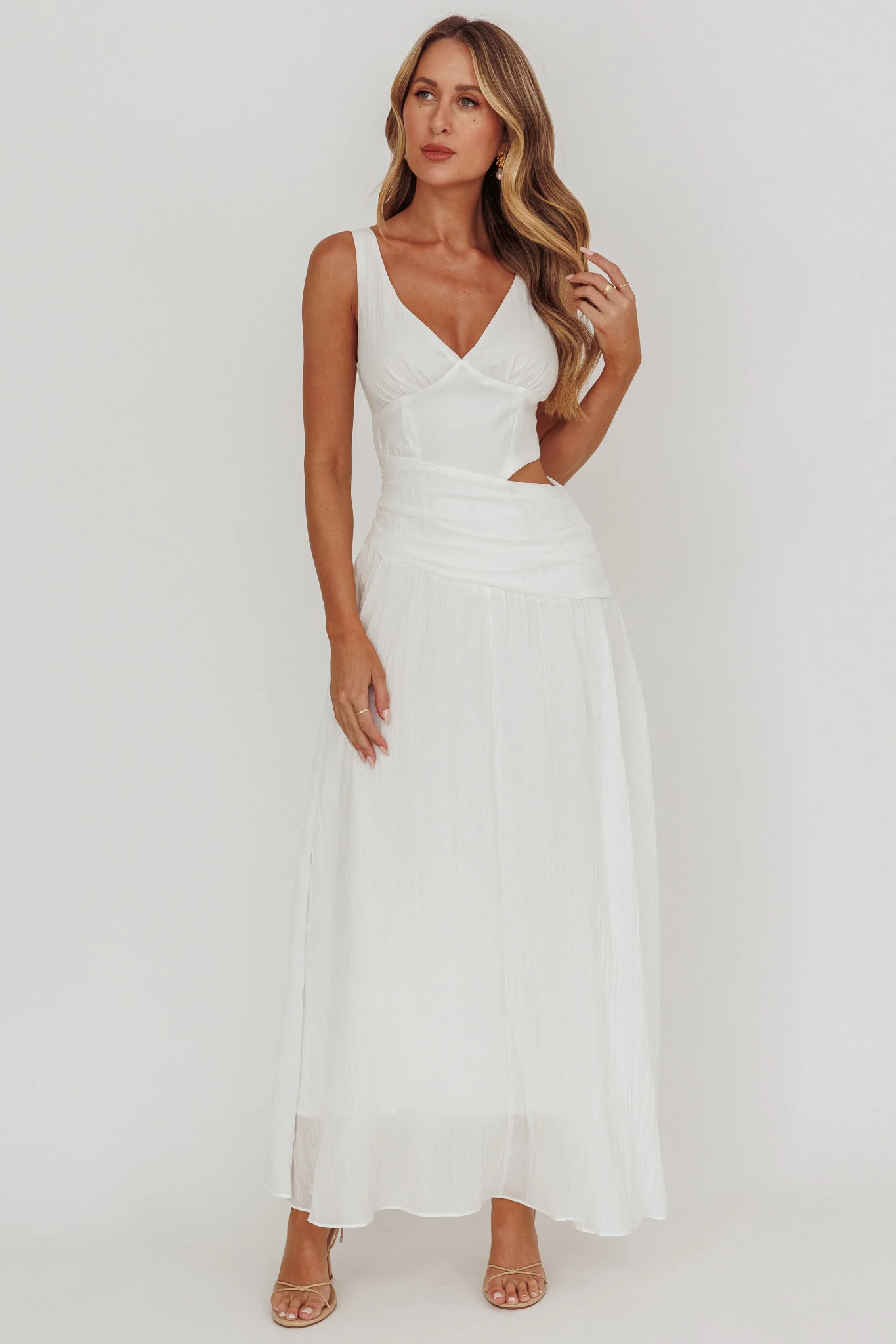 First Dates Waist Cut-Out Maxi Dress White - Image 5