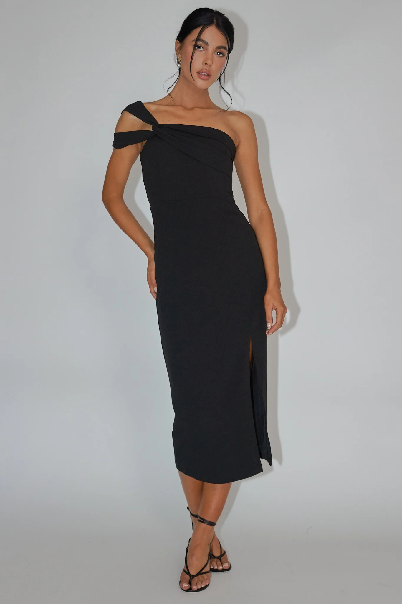 First Impressions One Shoulder Midi Dress Black - Image 8