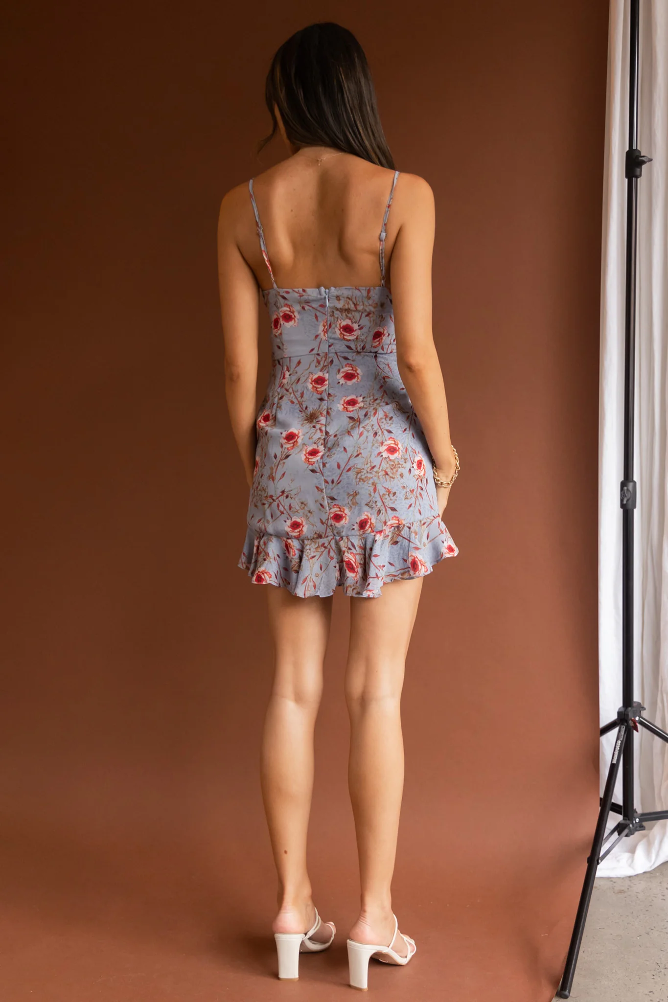 First Light Cami Strap Ruched Dress Floral Blue - Image 6