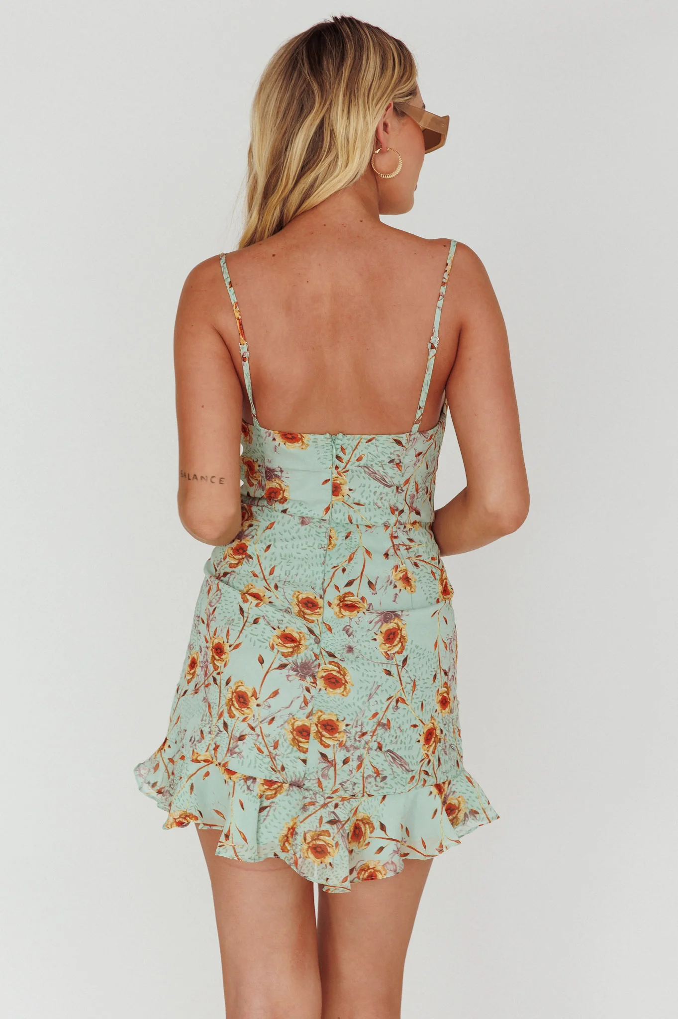 First Light Cami Strap Ruched Dress Floral Mint - Image 2