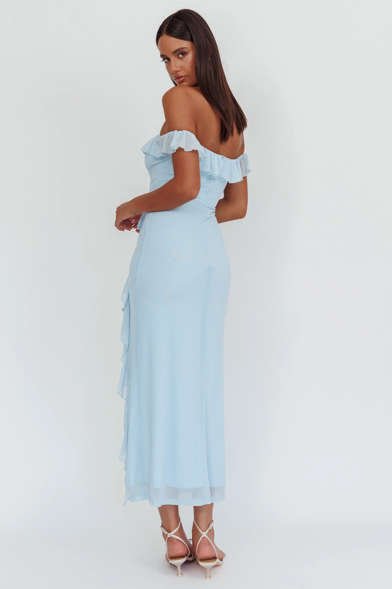 Flamenco Off-Shoulder Ruffle Maxi Dress Blue - Image 2