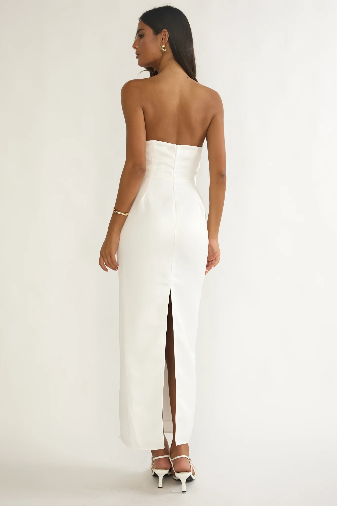 Fleur Sky Strapless Pleat Bust Maxi Dress White - Image 2