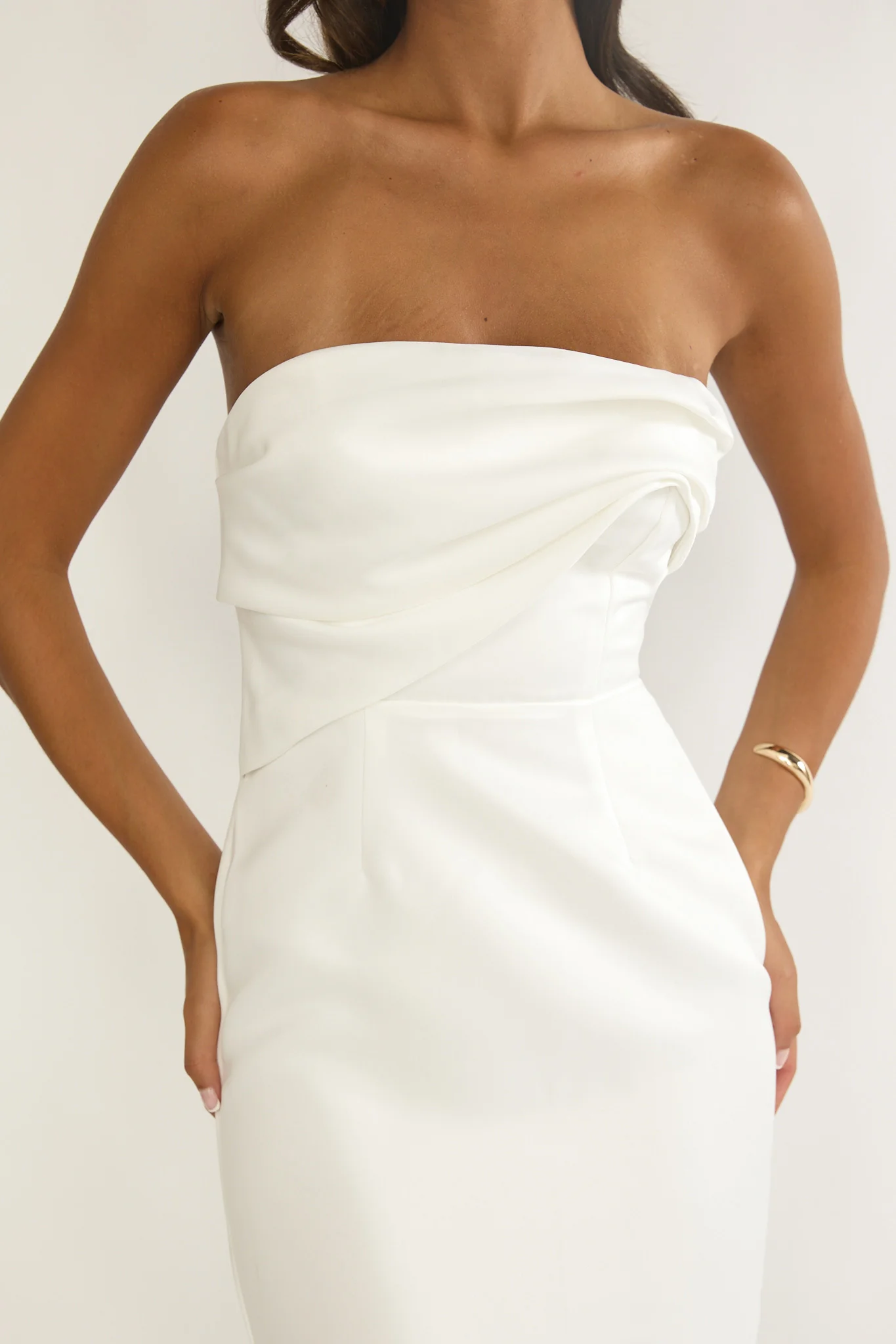Fleur Sky Strapless Pleat Bust Maxi Dress White - Image 3