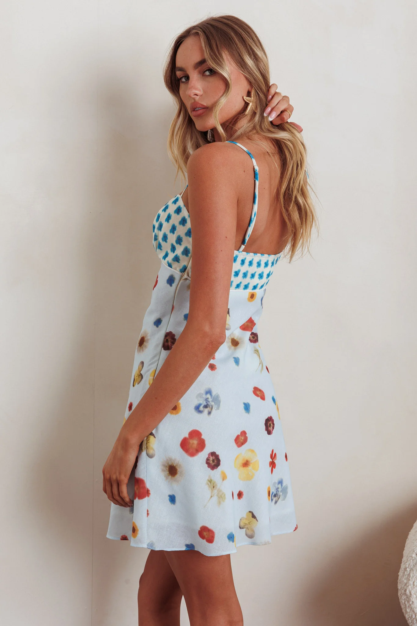 Fleur Sun Cami Strap Mini Dress Flowers Blue - Image 3