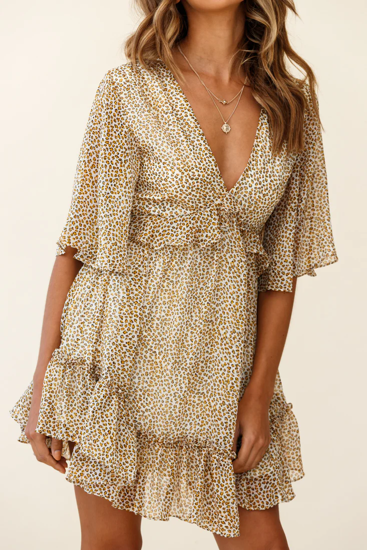 Flissy Angel Sleeve Cut-Out Babydoll Dress Leopard Print Mustard - Image 8