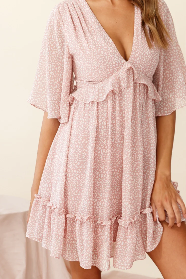 Flissy Angel Sleeve Cut-Out Babydoll Dress Speckle Print Pink - Image 4