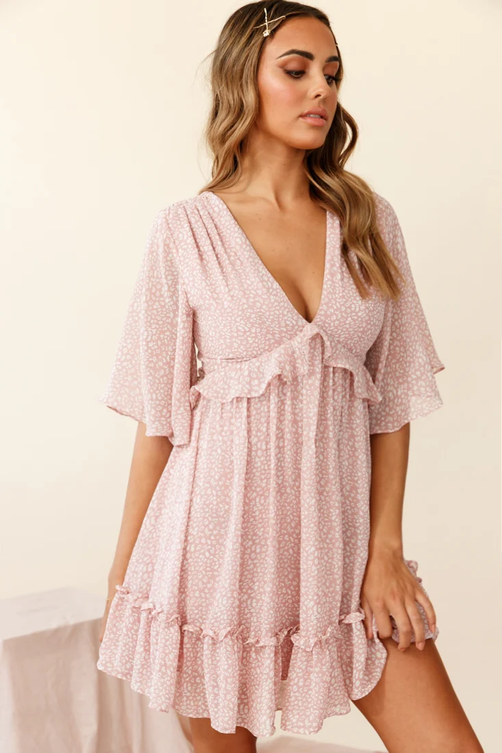 Flissy Angel Sleeve Cut-Out Babydoll Dress Speckle Print Pink - Image 7