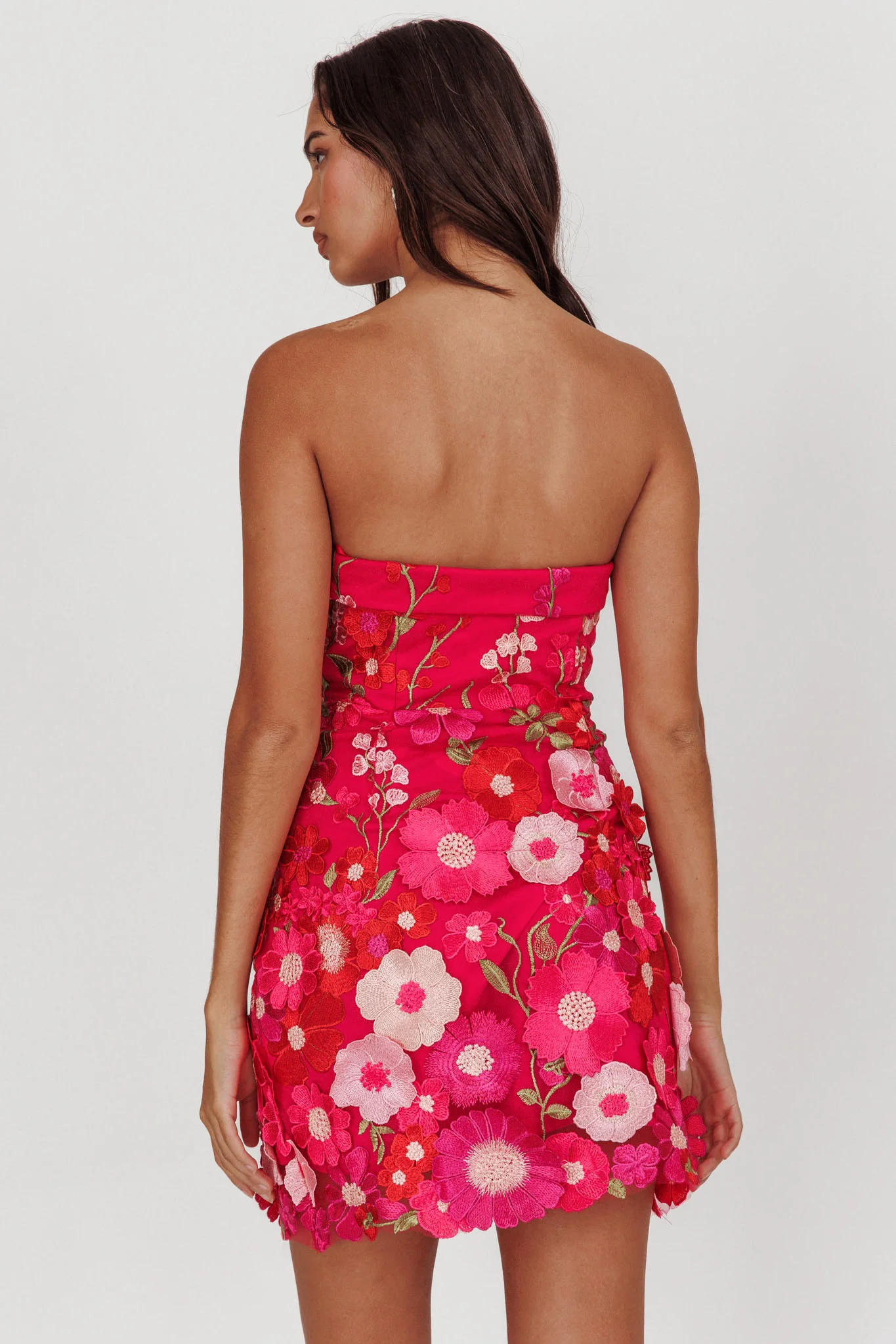 Flora Day Strapless Floral Embellished Mini Dress Fuchsia - Image 3