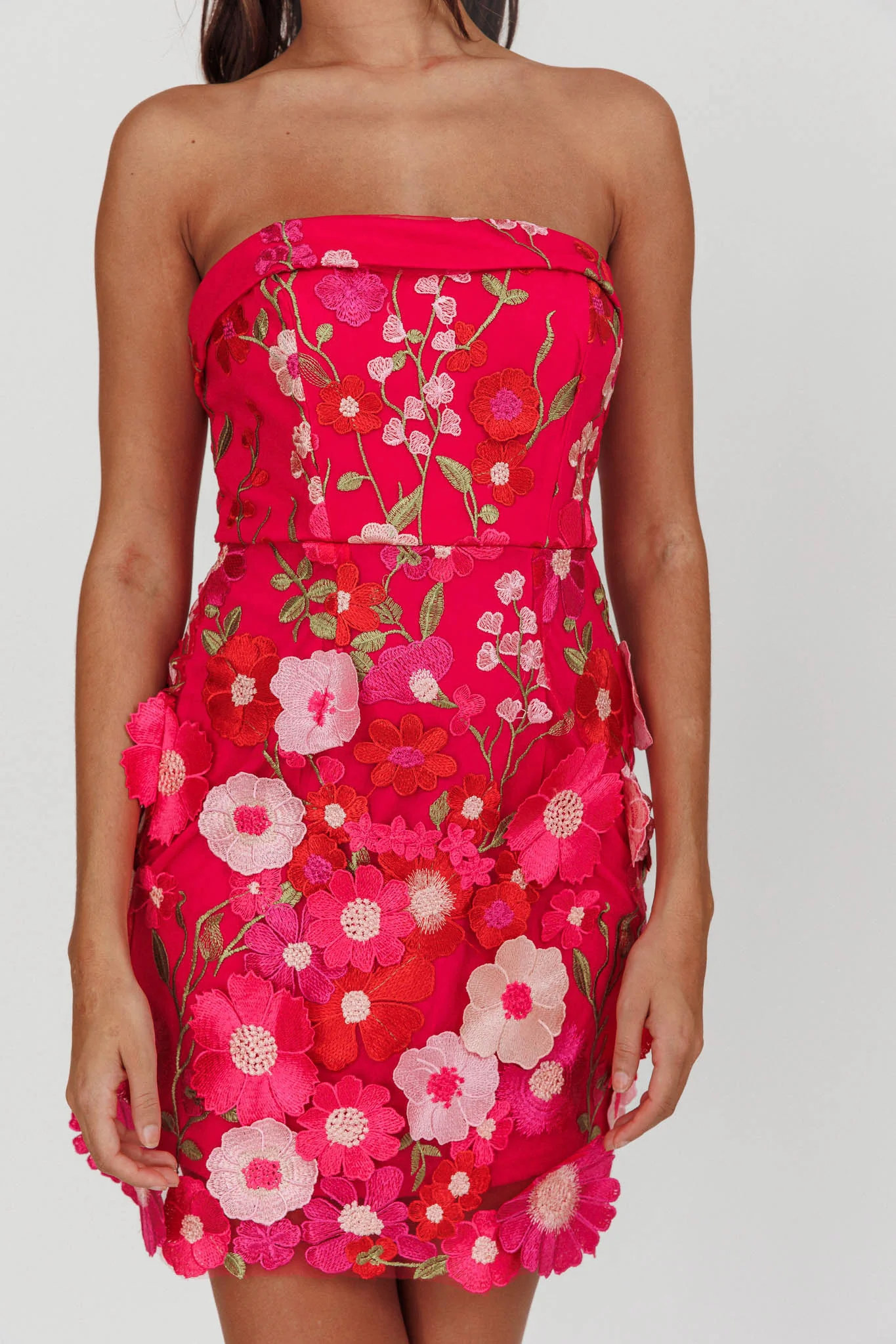 Flora Day Strapless Floral Embellished Mini Dress Fuchsia - Image 5