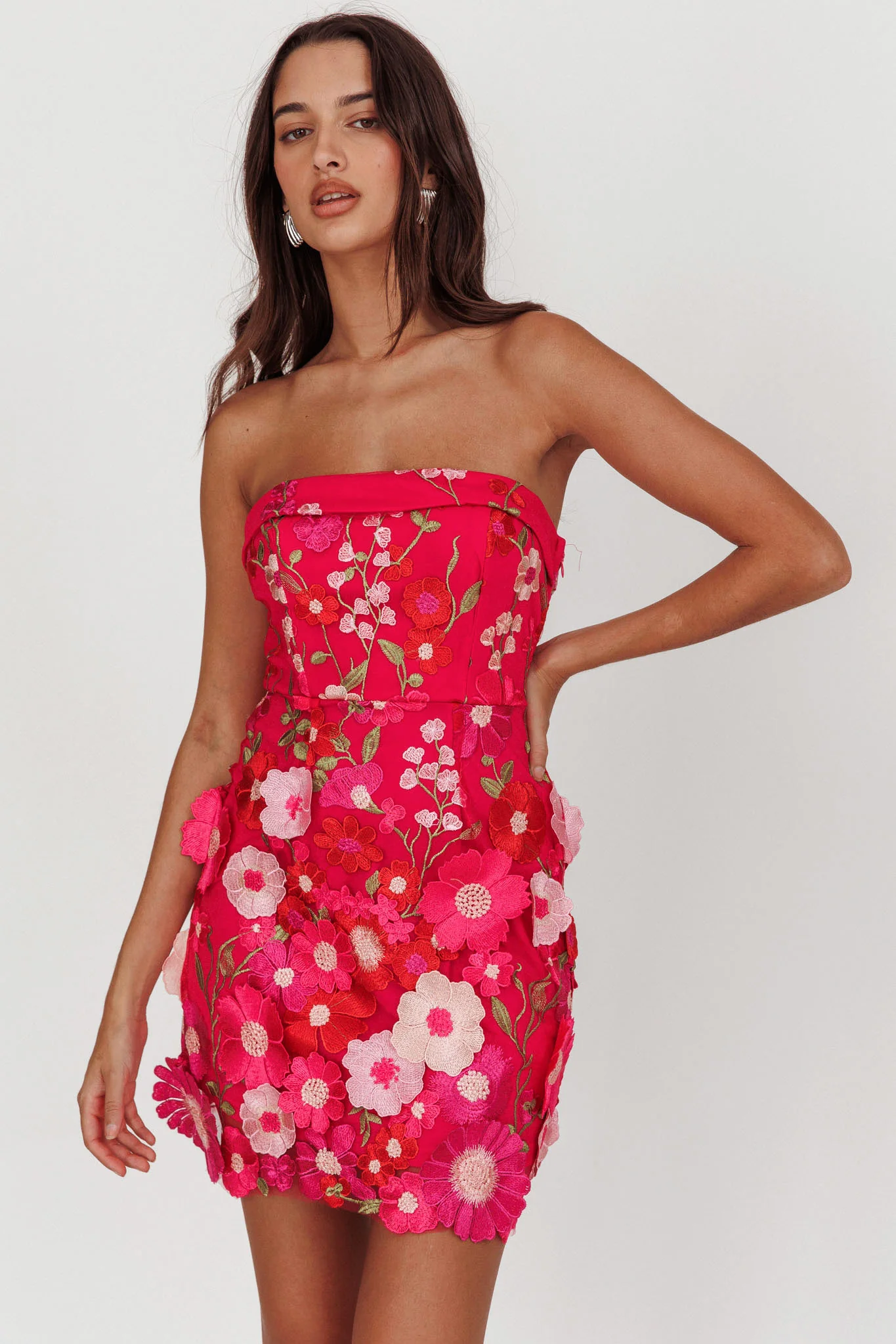 Flora Day Strapless Floral Embellished Mini Dress Fuchsia - Image 6
