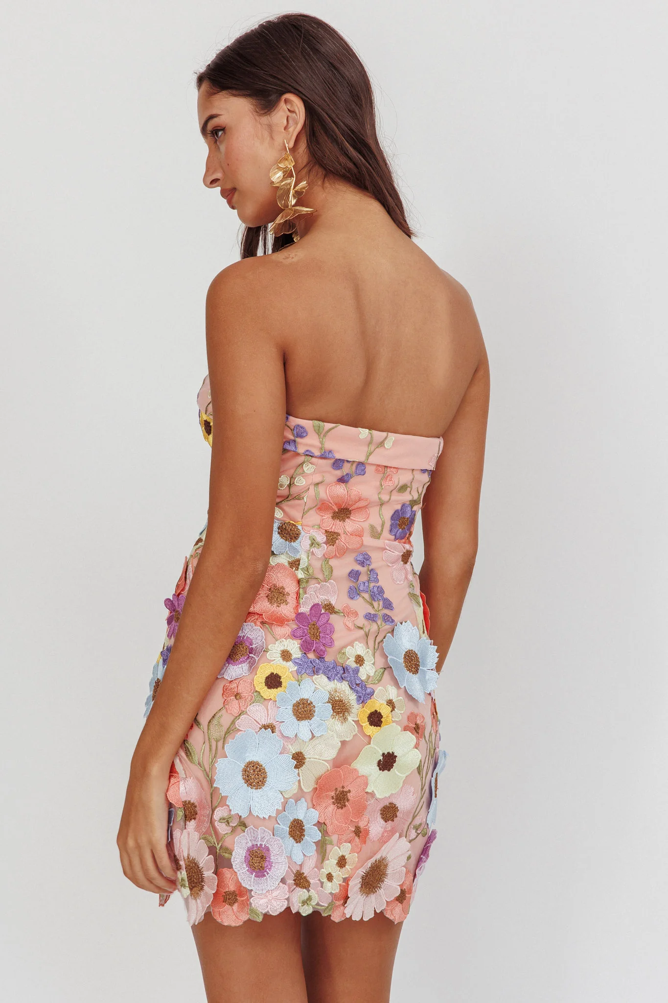 Flora Day Strapless Floral Embellished Mini Dress Pale Pink - Image 3