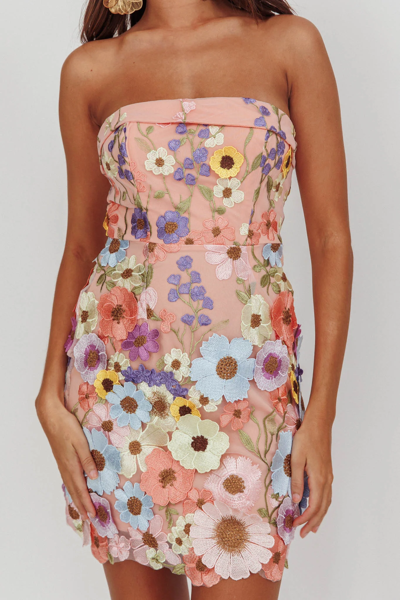 Flora Day Strapless Floral Embellished Mini Dress Pale Pink - Image 5