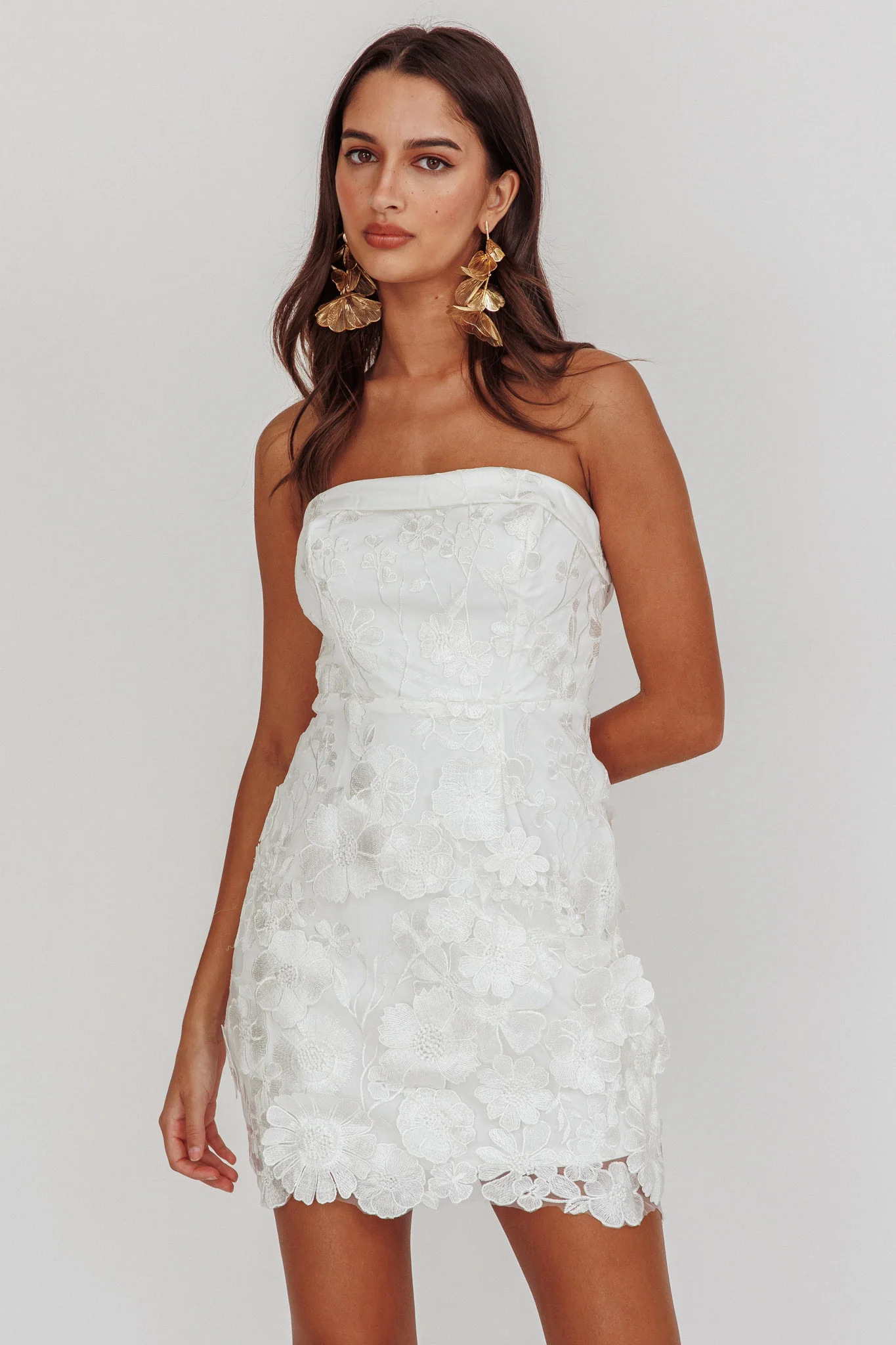 Flora Day Strapless Floral Embellished Mini Dress White - Image 6