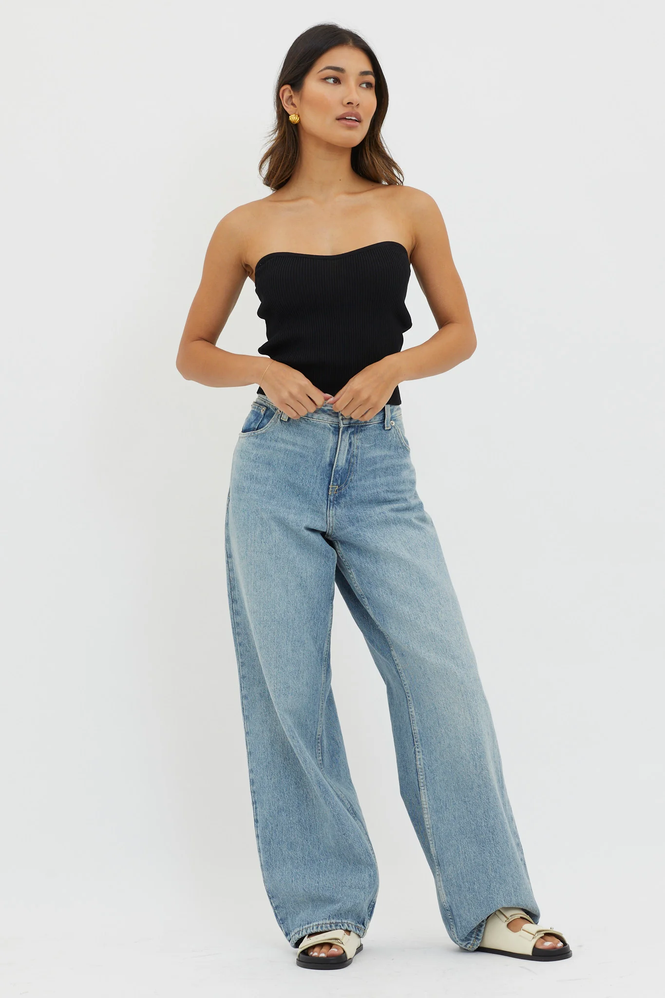 Flora Strapless Knit Top Black - Image 3