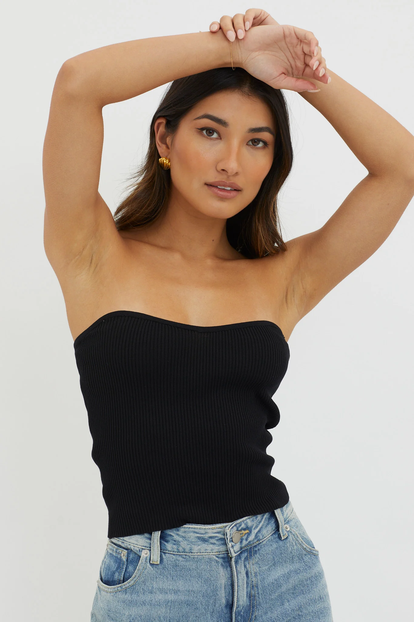 Flora Strapless Knit Top Black - Image 5
