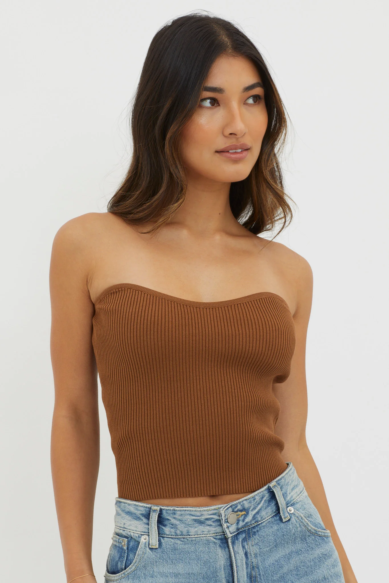 Flora Strapless Knit Top Chocolate - Image 5