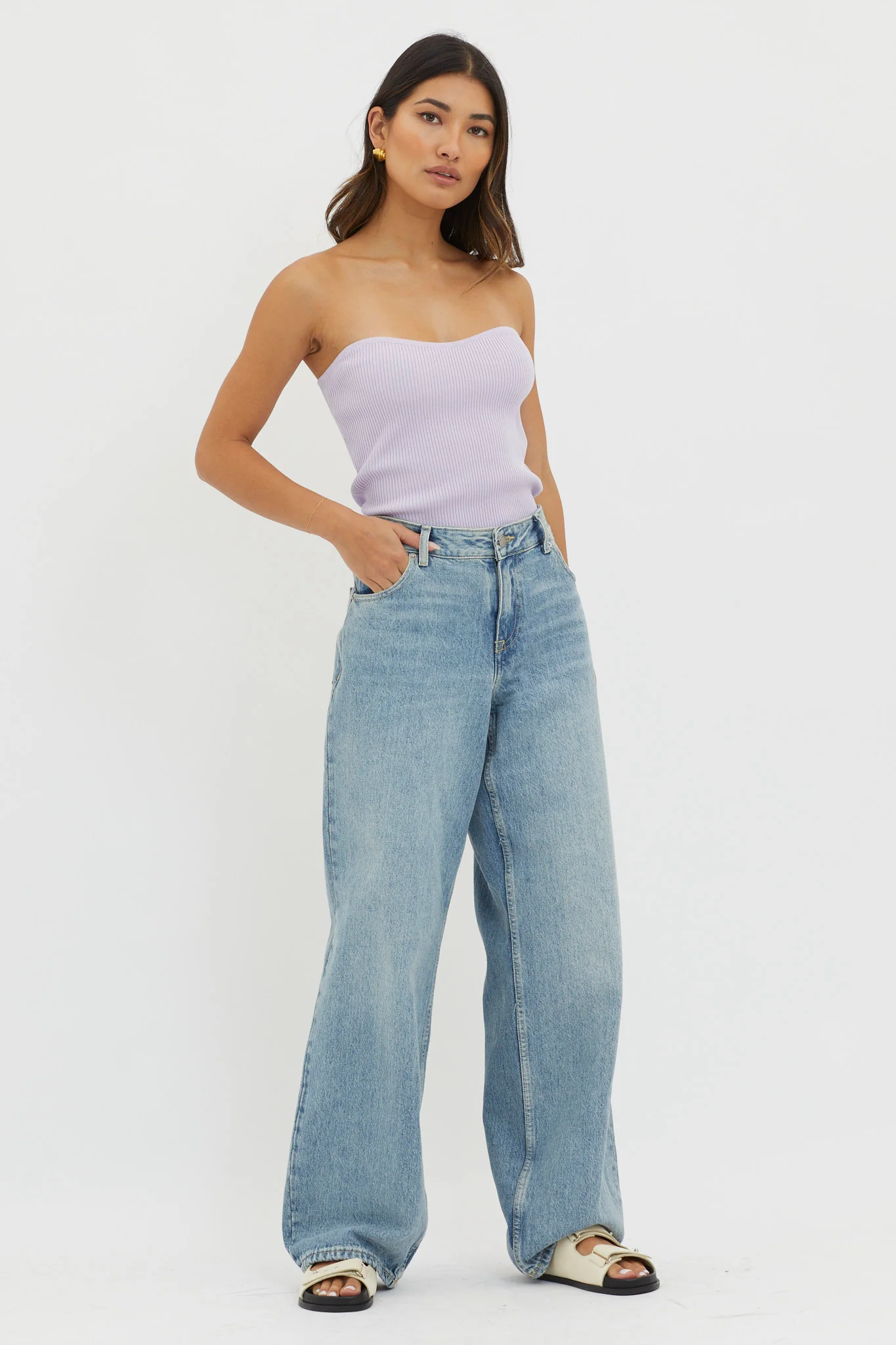 Flora Strapless Knit Top Lilac - Image 3