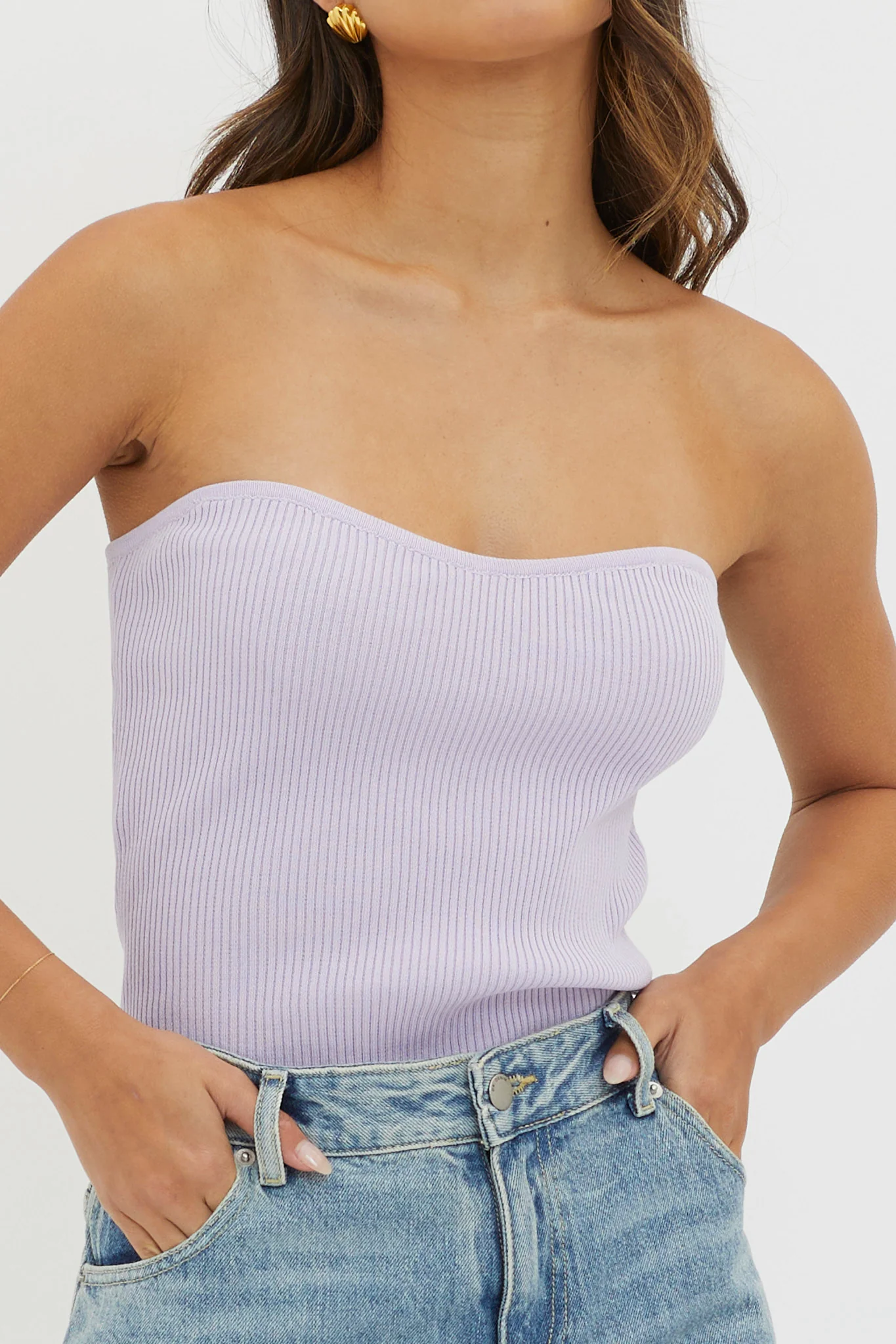 Flora Strapless Knit Top Lilac - Image 4