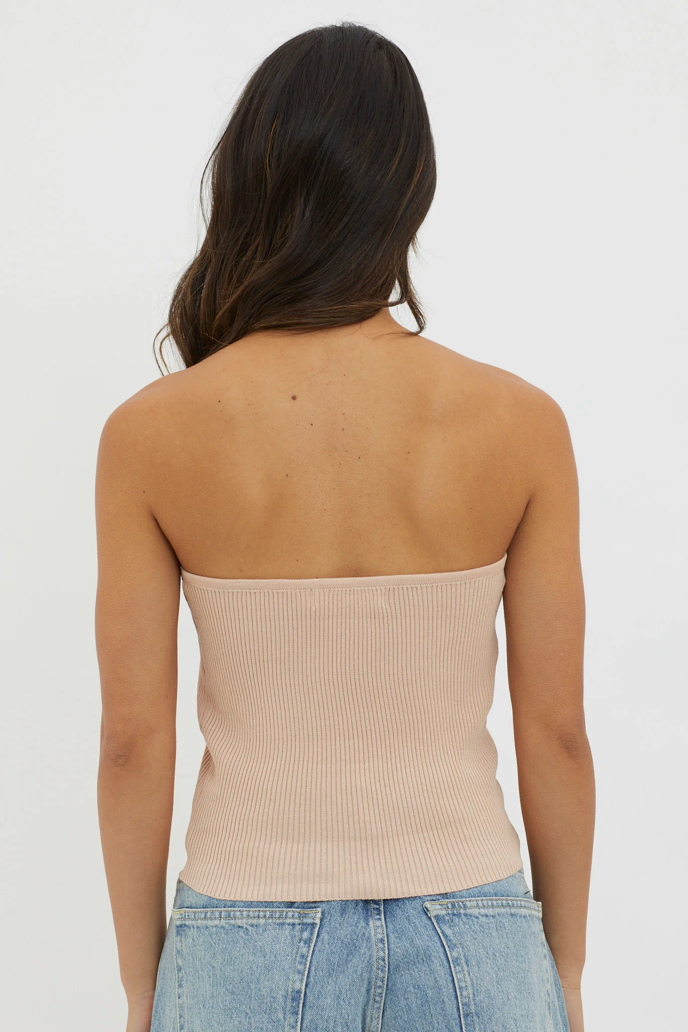 Flora Strapless Knit Top Mocha - Image 2